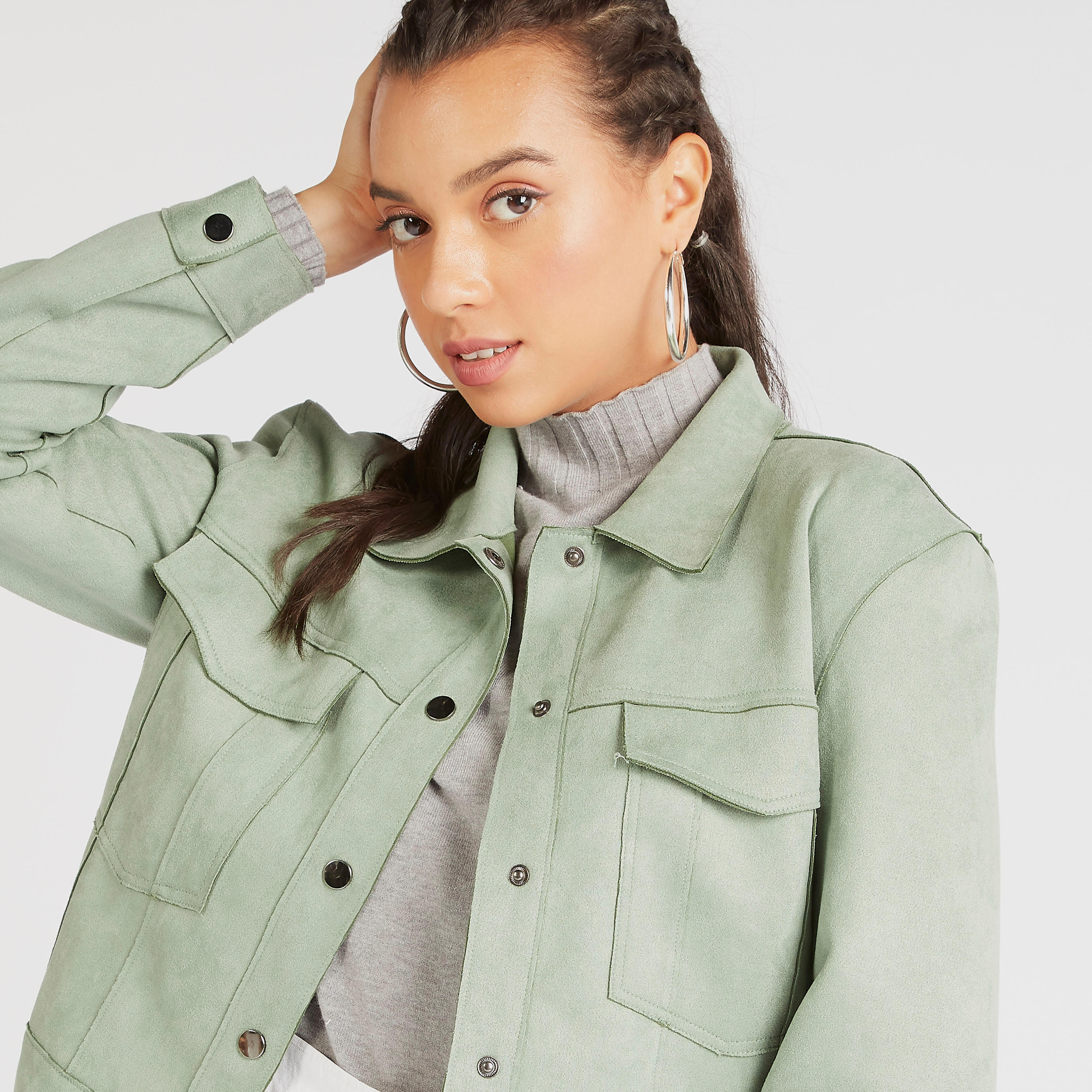 جاكيت خفيف سادة بزر علوي وأكمام طويلة وجيوب-women-winterwear-coatsandjackets-jackets-image-5