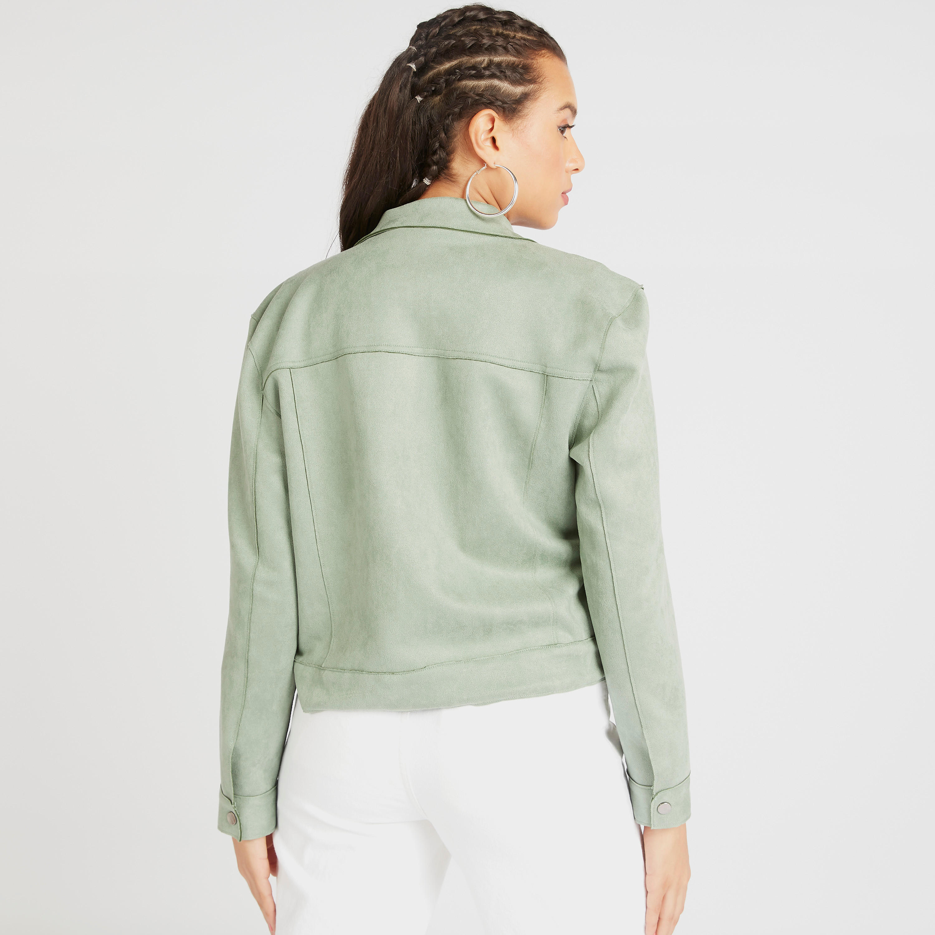 جاكيت خفيف سادة بزر علوي وأكمام طويلة وجيوب-women-winterwear-coatsandjackets-jackets-image-4