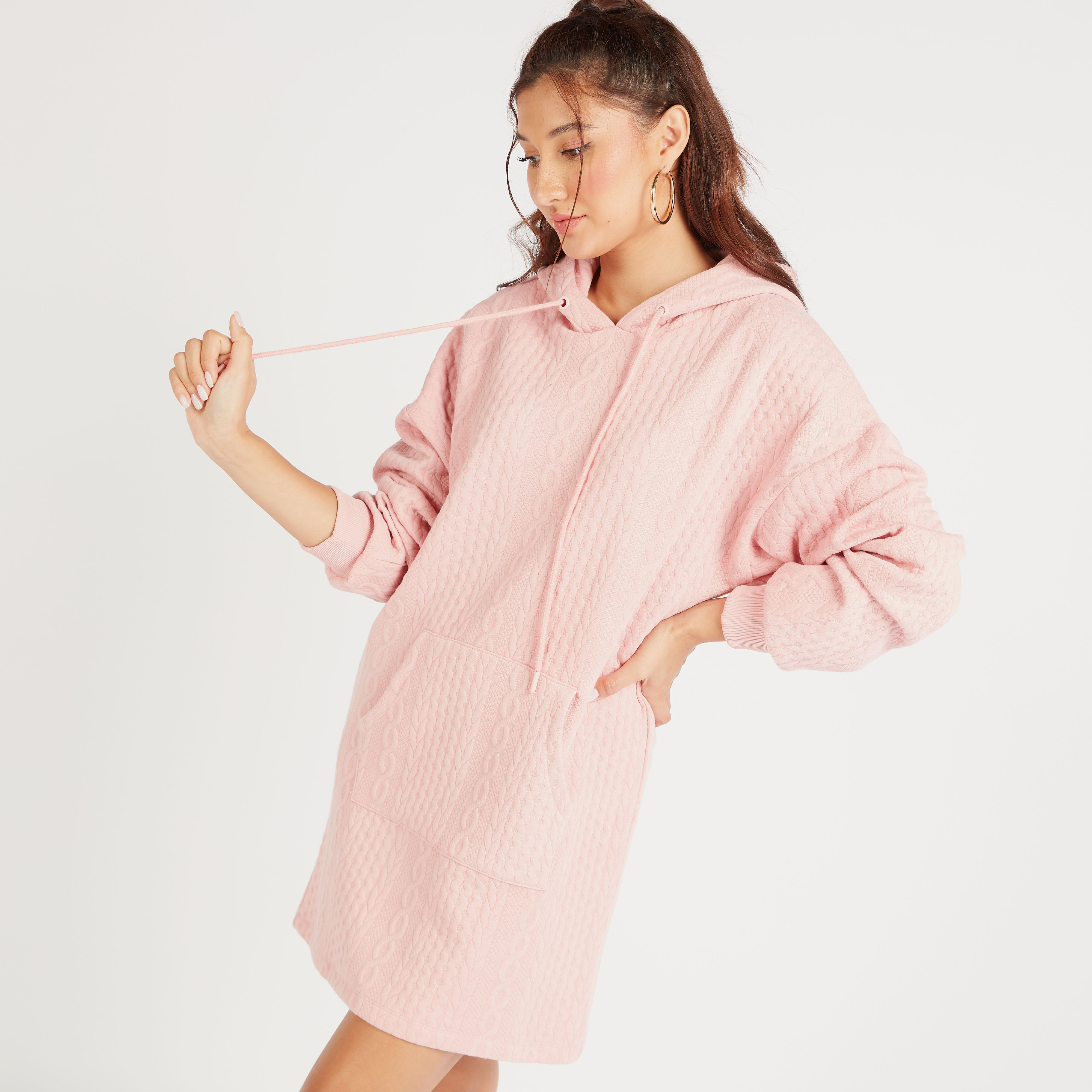 Textured Mini Jumper Dress with Long Sleeves-women-clothing-dresses-image-1