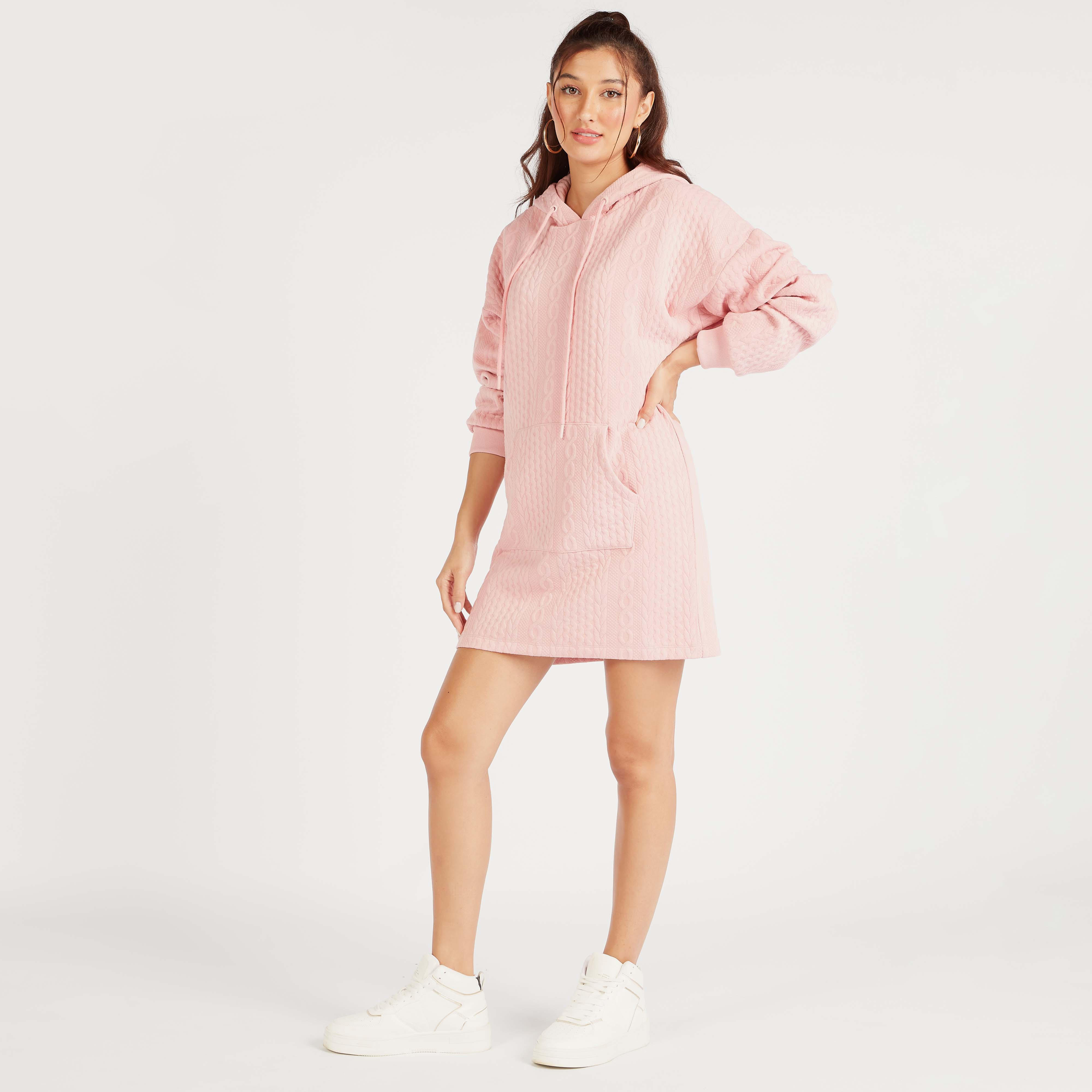 Textured Mini Jumper Dress with Long Sleeves-women-clothing-dresses-image-2