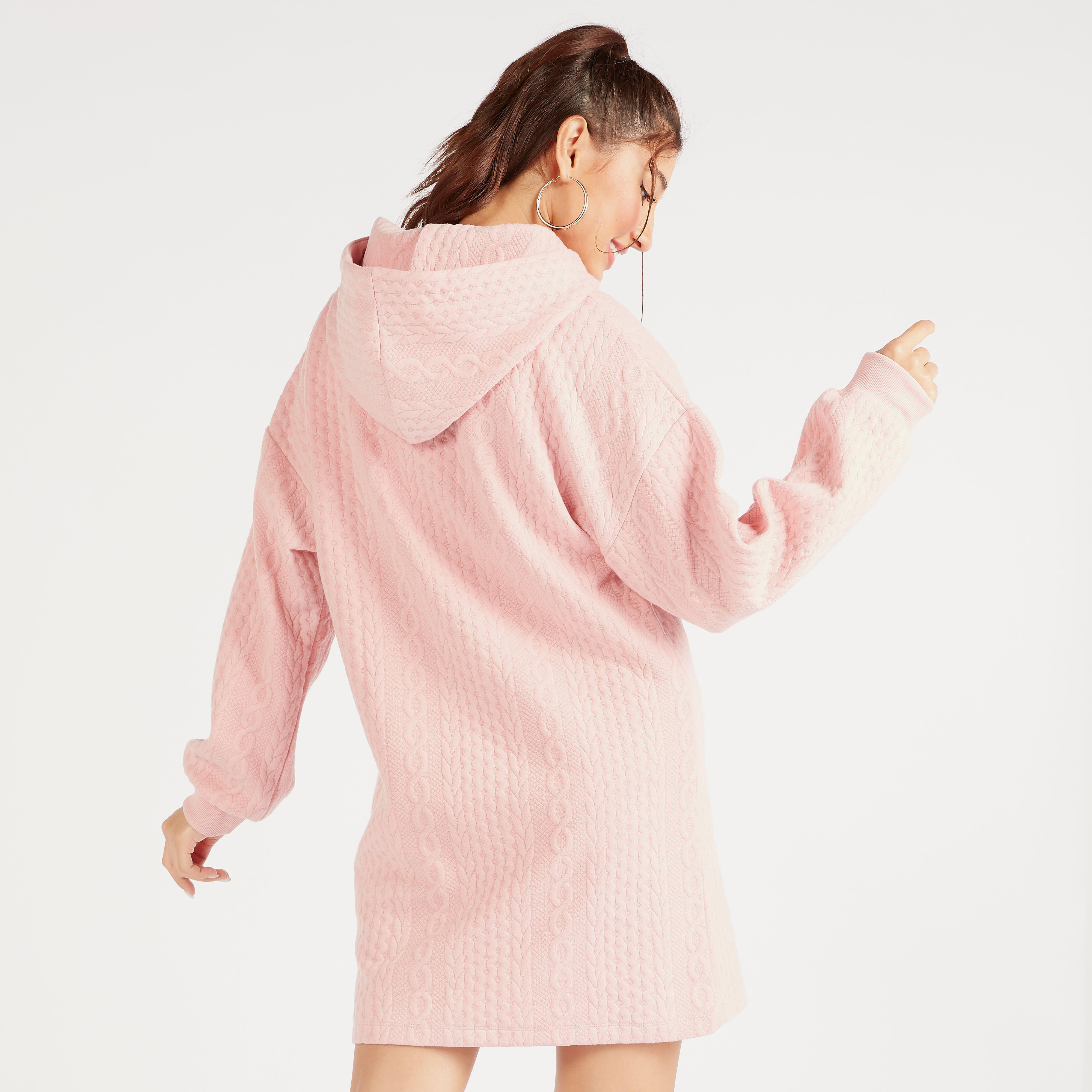 Textured Mini Jumper Dress with Long Sleeves-women-clothing-dresses-image-4