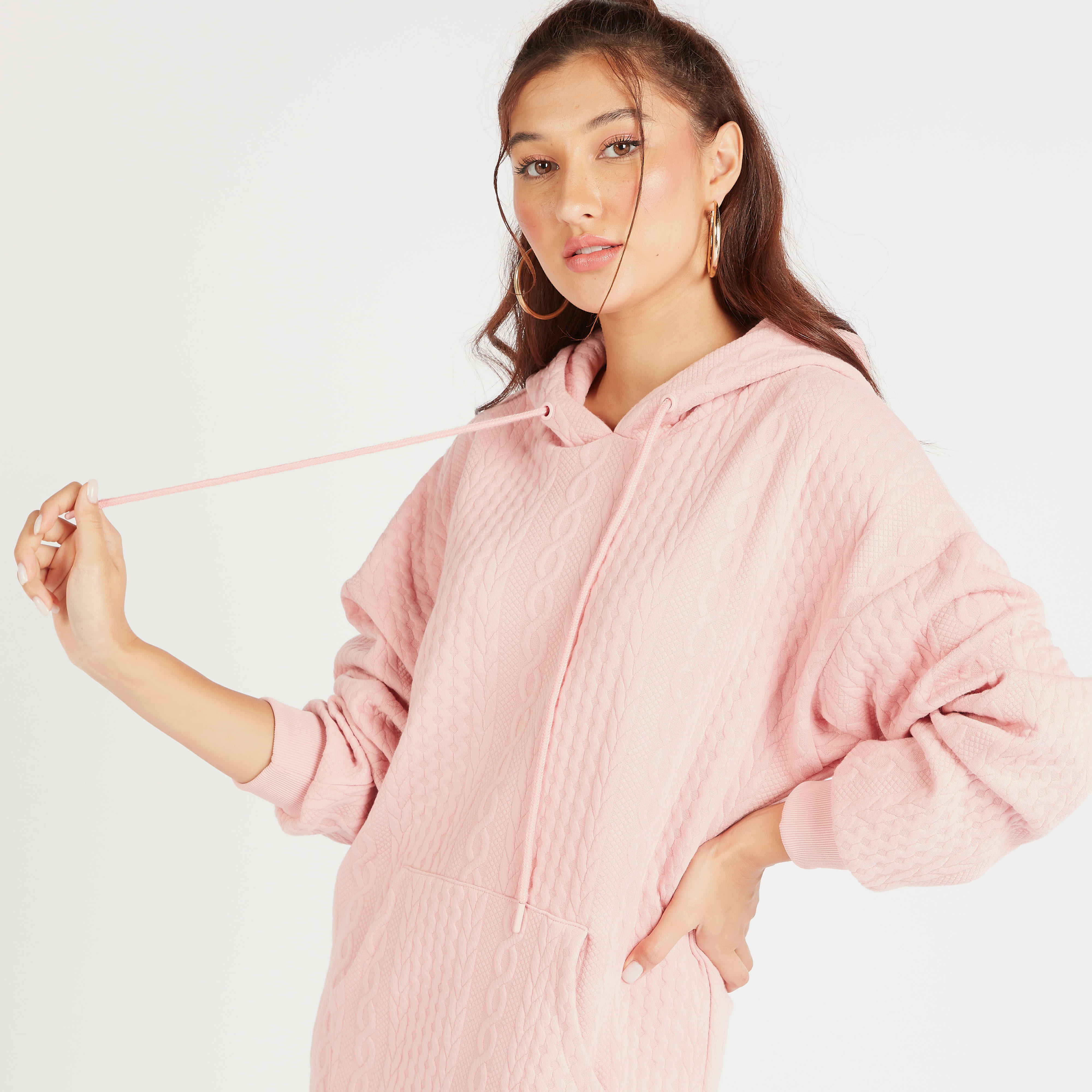 Textured Mini Jumper Dress with Long Sleeves-women-clothing-dresses-image-5
