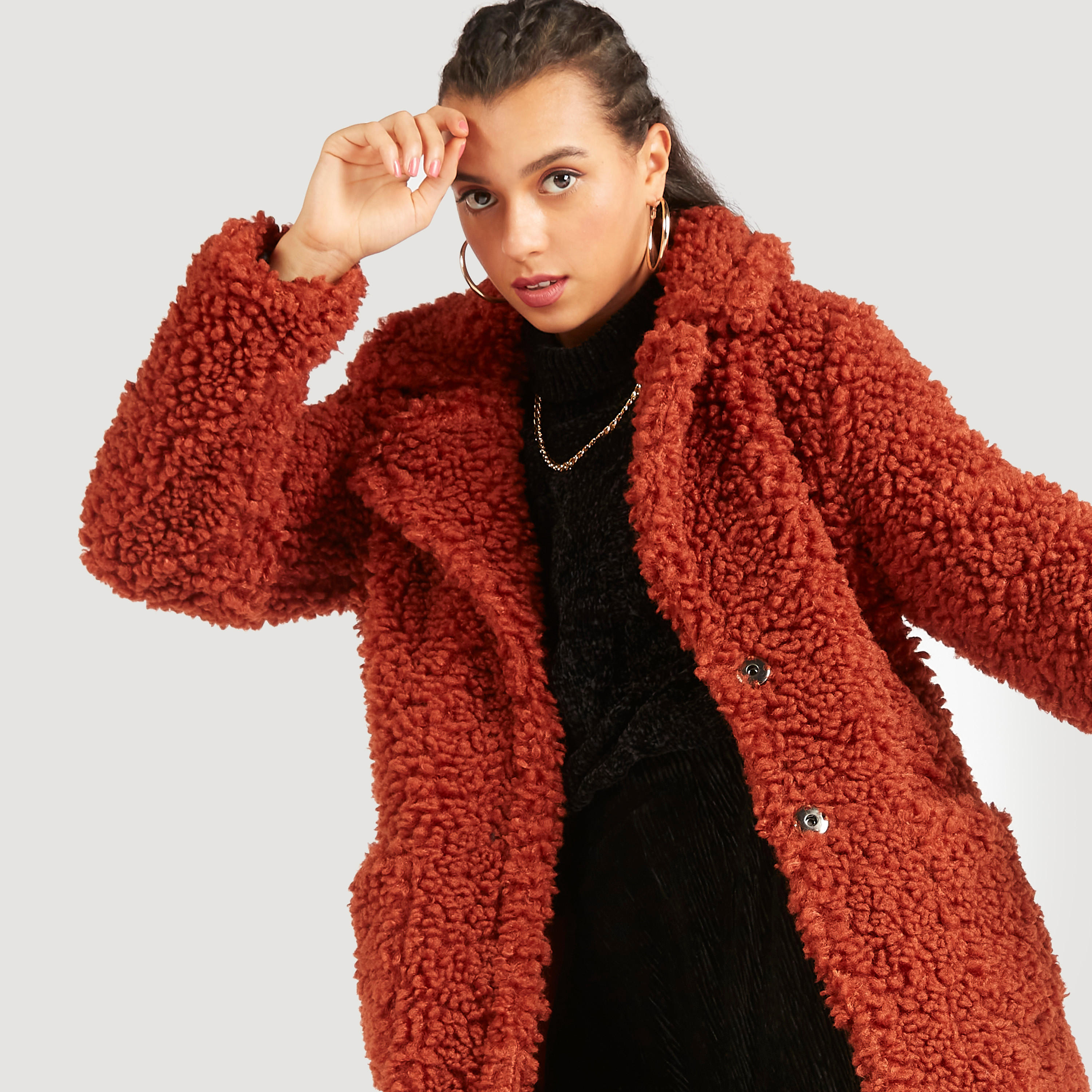 Fleece Coat with Long Sleeves and Lapel Collar-women-clothing-coatsandjackets-coats-image-5