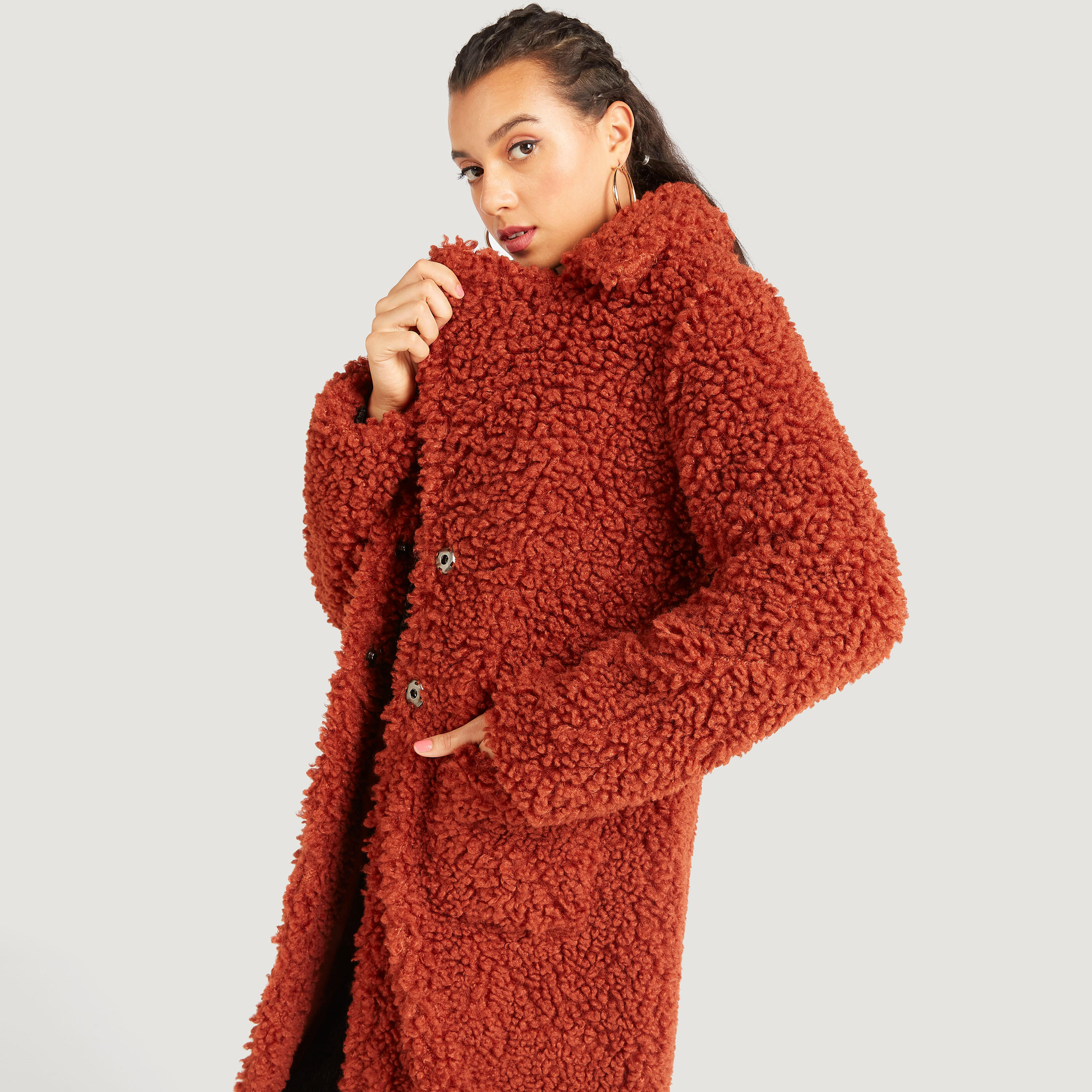Fleece Coat with Long Sleeves and Lapel Collar-women-clothing-coatsandjackets-coats-image-6