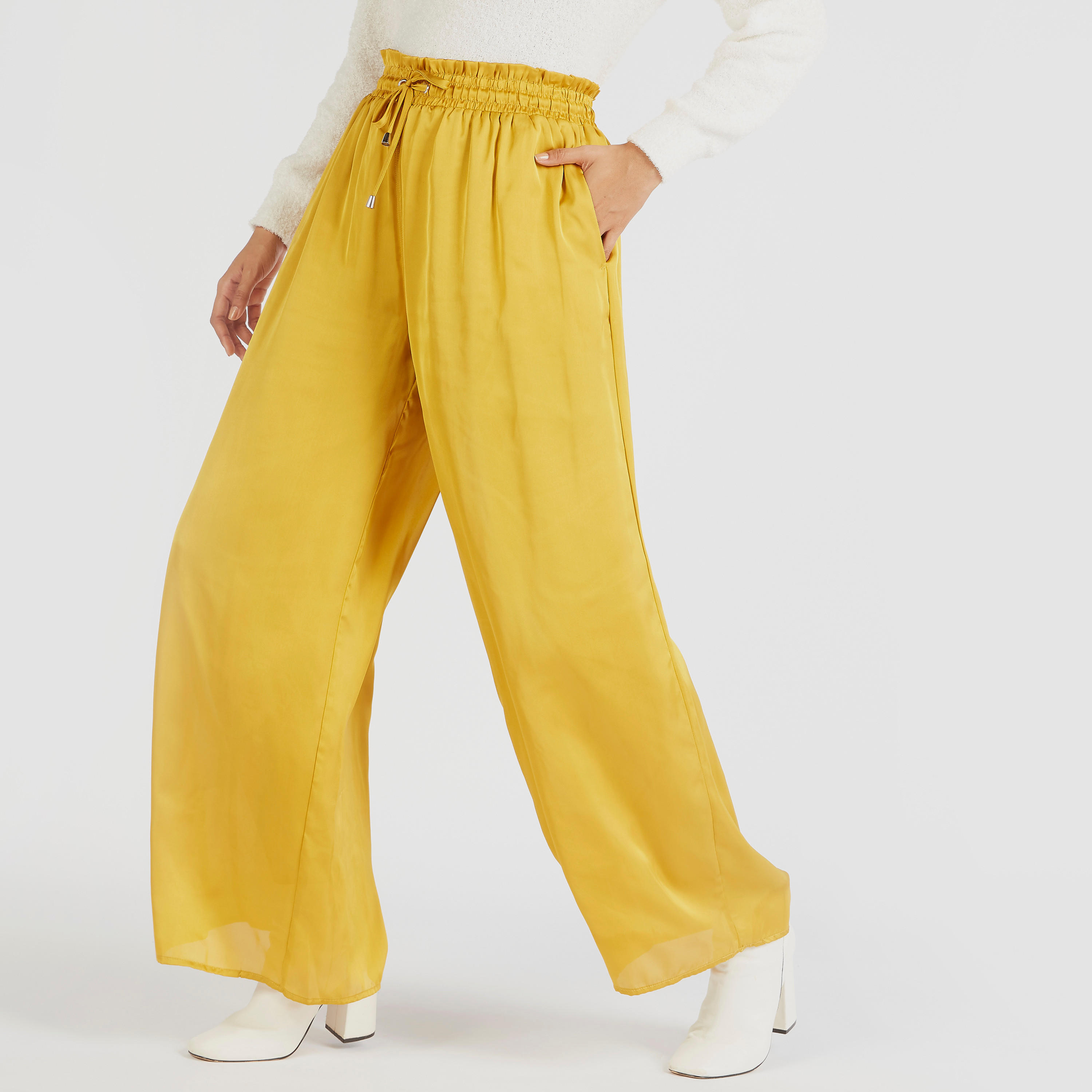 Solid High-Rise Palazzo Pants with Drawstring Closure and Pockets-women-clothing-bottoms-trousers-image-1