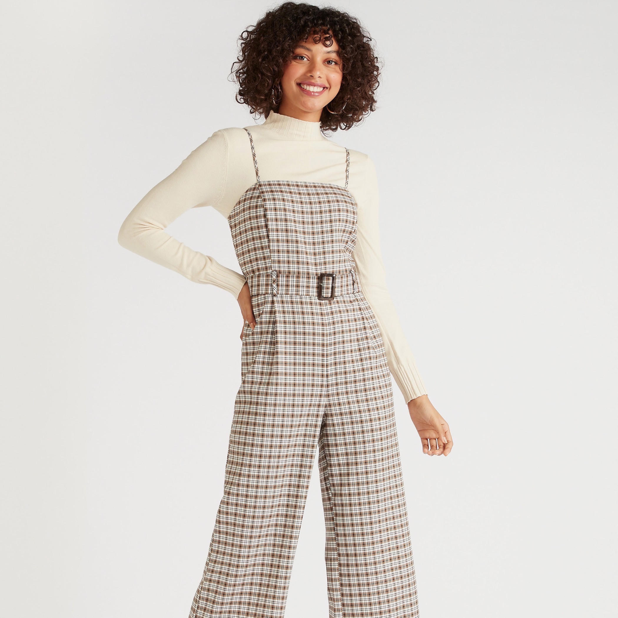 Checked Midi Jumpsuit with Belt and Pockets-women-clothing-jumpsuits-image-1