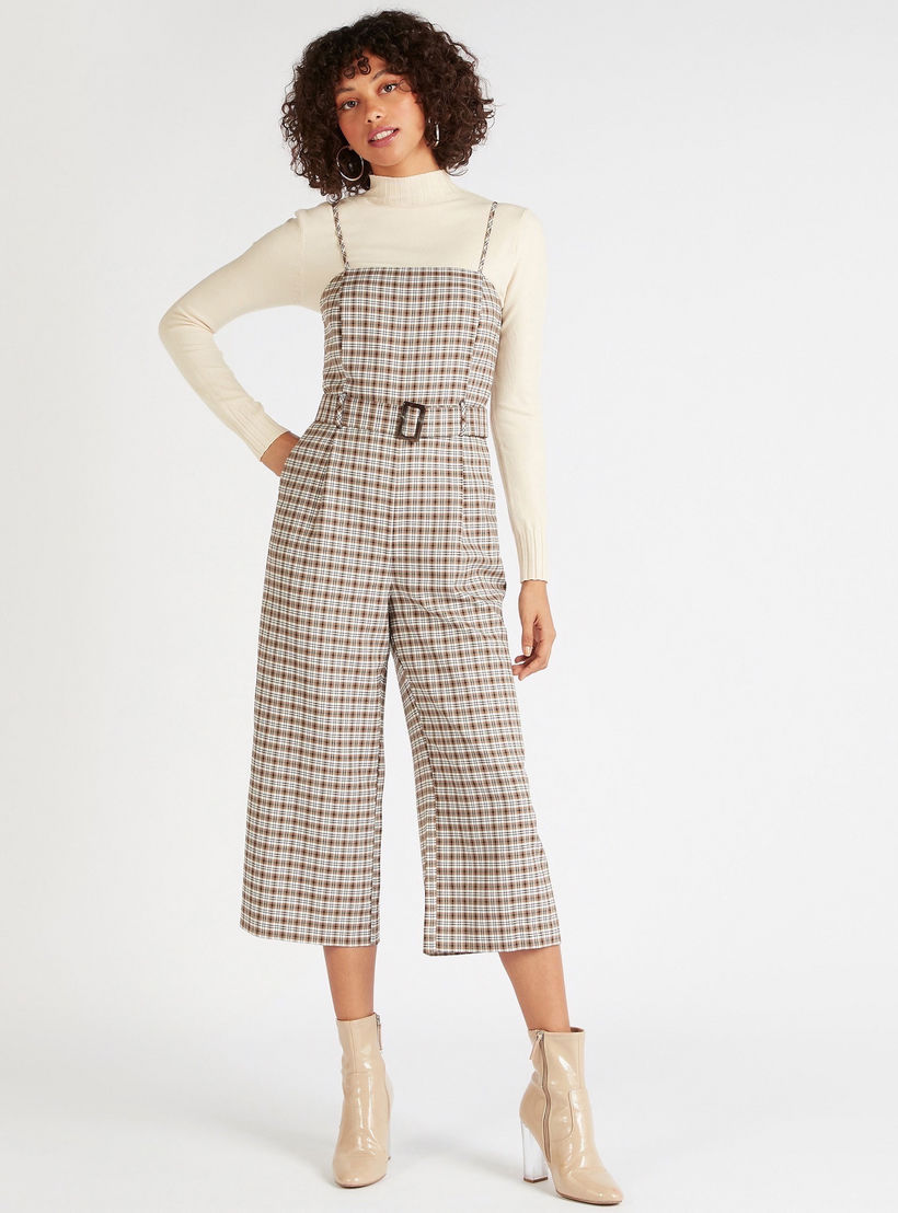 Checked Midi Jumpsuit with Belt and Pockets-women-clothing-jumpsuits-image-2
