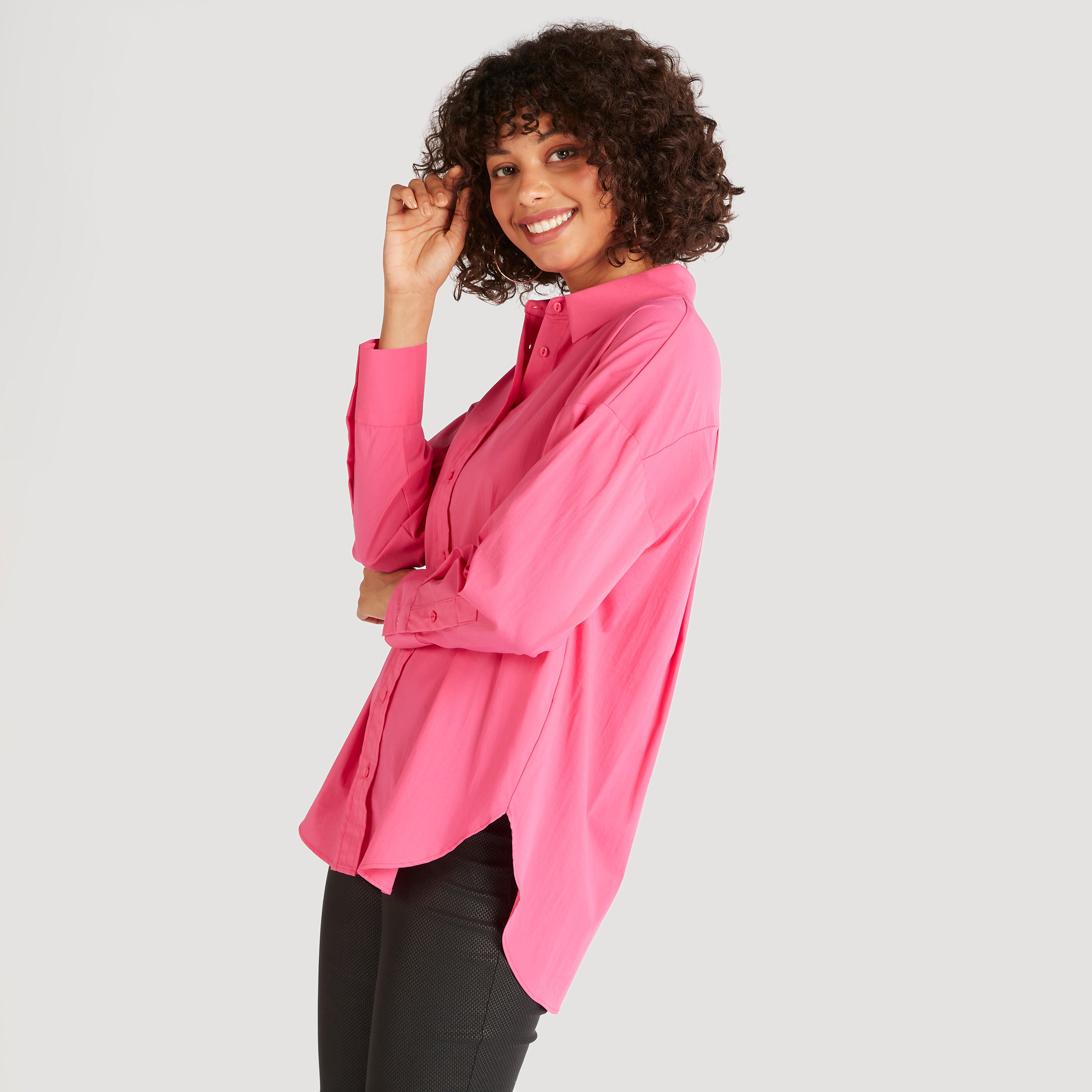Solid Shirt with Spread Collar and Long Sleeves-women-clothing-shirtsandblouses-shirts-image-1