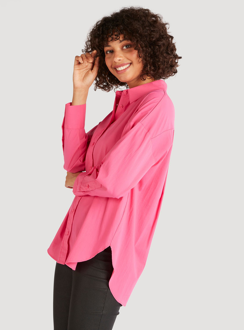 Solid Shirt with Spread Collar and Long Sleeves-women-clothing-shirtsandblouses-shirts-image-1