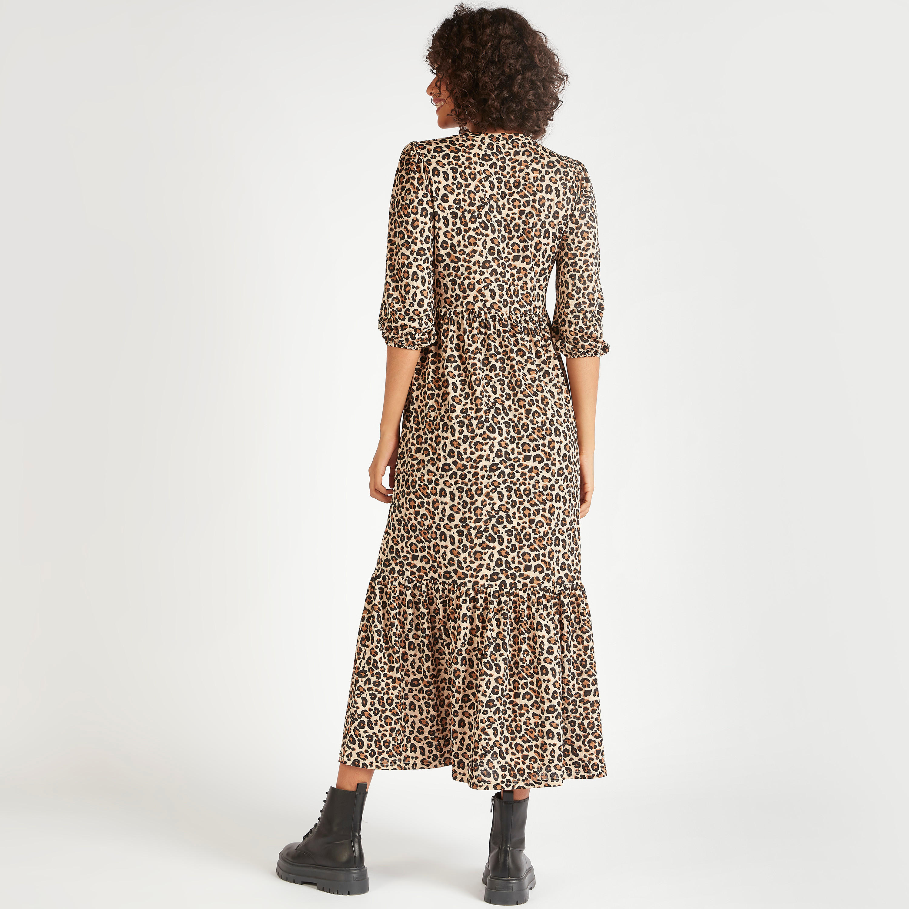 فستان إيه لاين طويل بطبعات حيوانات وأكمام 3/4-women-clothing-dresses-image-4