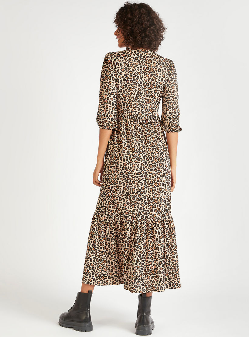 فستان إيه لاين طويل بطبعات حيوانات وأكمام 3/4-women-clothing-dresses-image-4