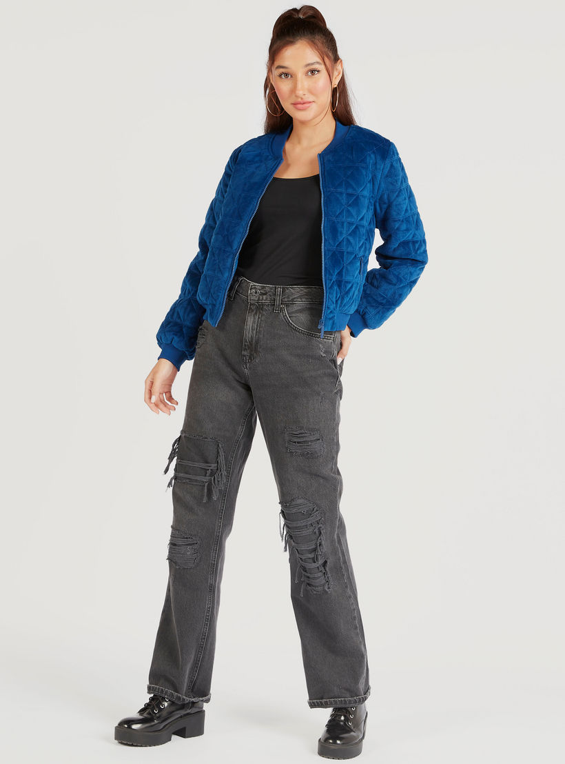 جاكيت بومبر مبطّن بسحّاب وجيوب وأكمام طويلة-women-winterwear-coatsandjackets-jackets-image-5