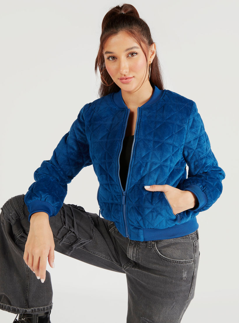 جاكيت بومبر مبطّن بسحّاب وجيوب وأكمام طويلة-women-winterwear-coatsandjackets-jackets-image-2