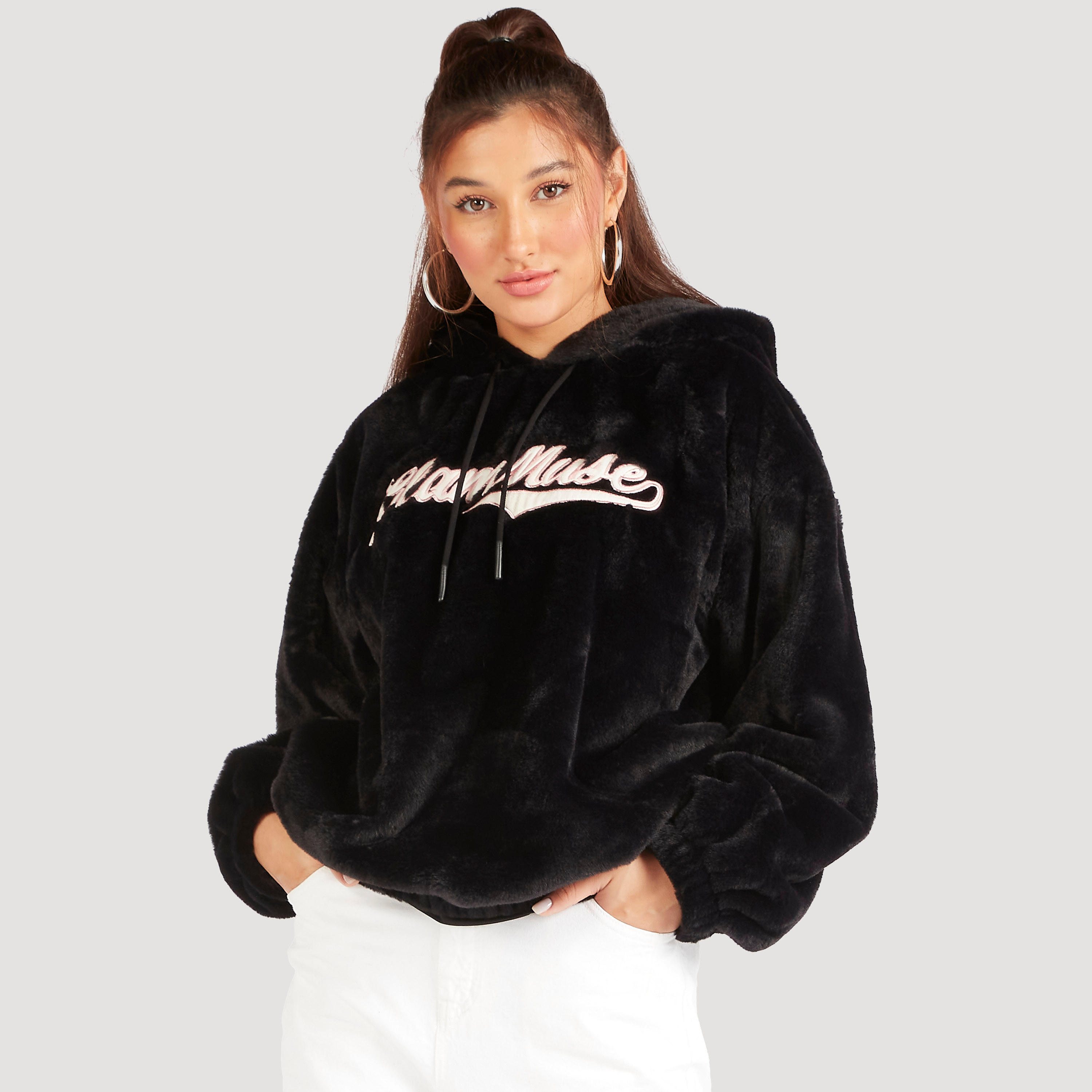 سويت شيرت بارز الملمس بأكمام طويلة وقبعة-women-winterwear-hoodiesandsweatshirts-hoodies-image-1
