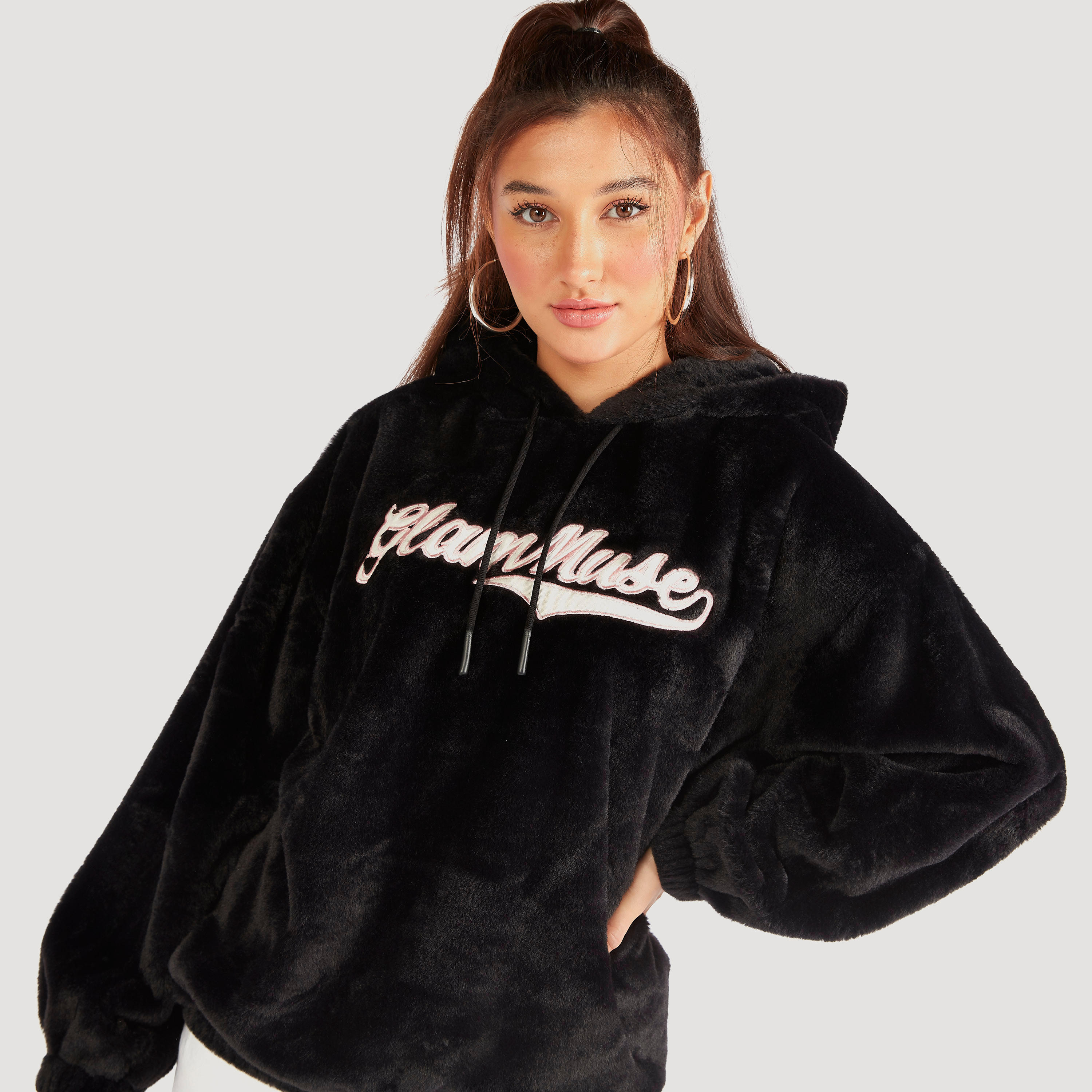 سويت شيرت بارز الملمس بأكمام طويلة وقبعة-women-winterwear-hoodiesandsweatshirts-hoodies-image-7
