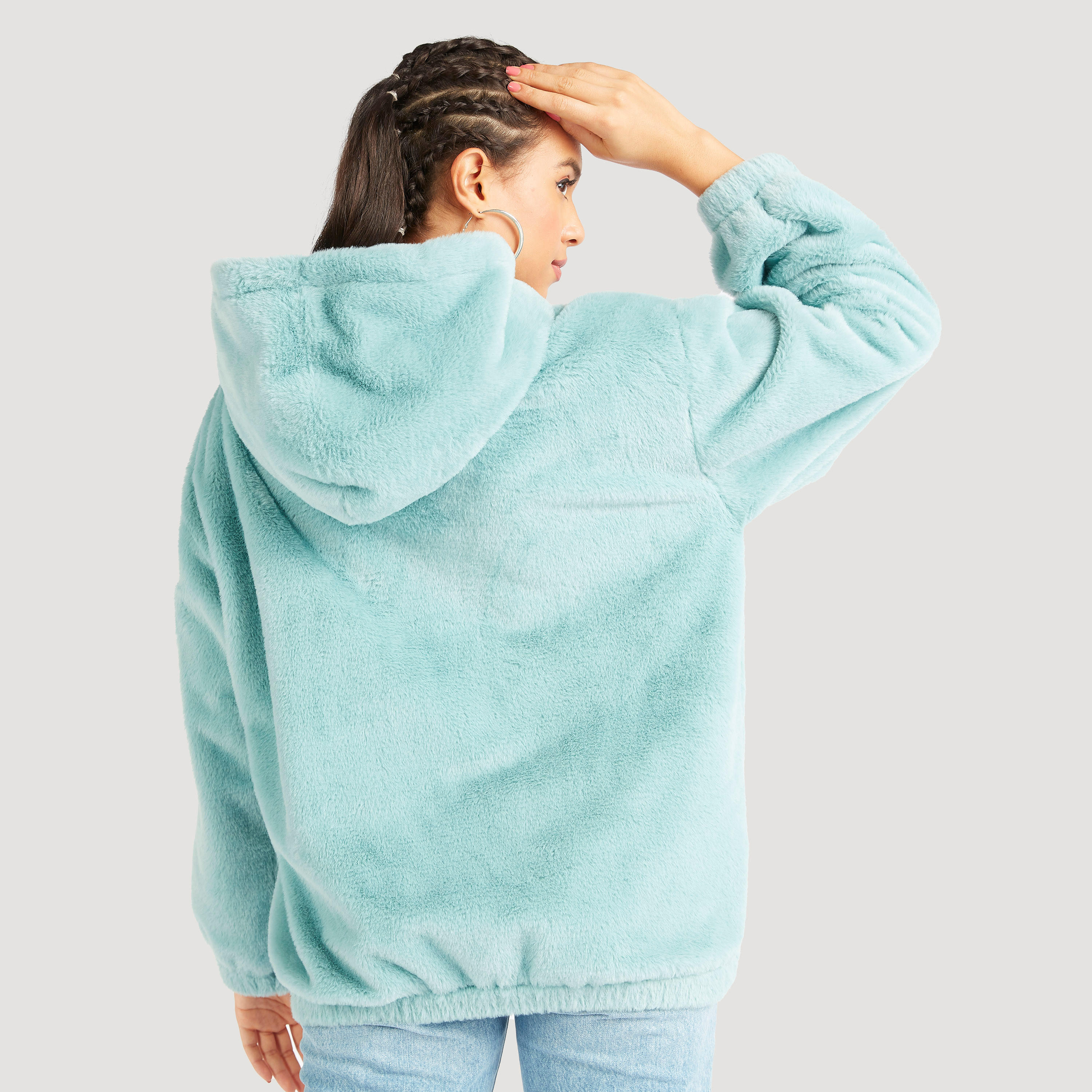 سويت شيرت بارز الملمس بأكمام طويلة وقبعة-women-winterwear-hoodiesandsweatshirts-hoodies-image-4