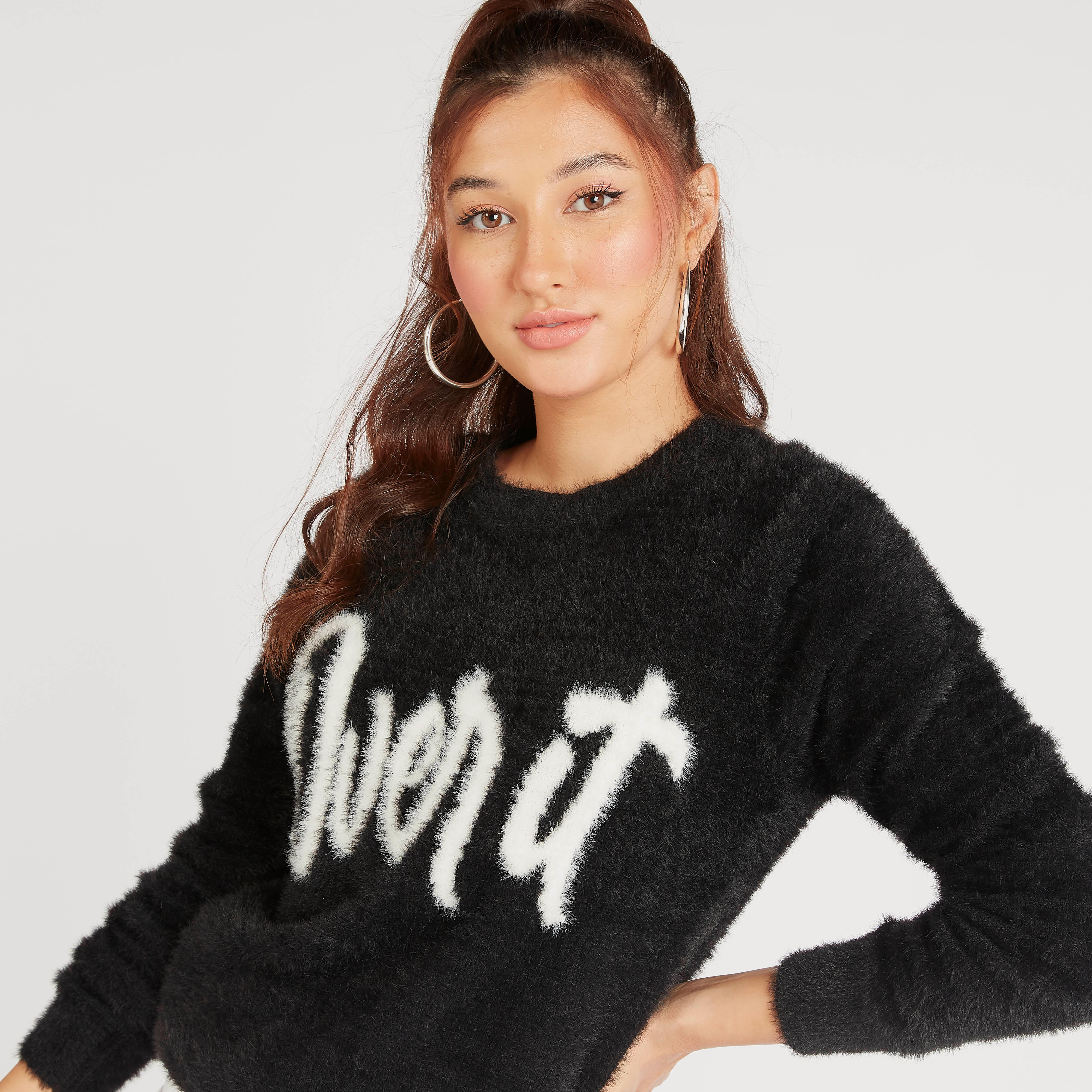 كنزة بياقة ضيقة وأكمام طويلة وملمس فرو بارز-women-clothing-cardigansandjumpers-jumpers-image-5