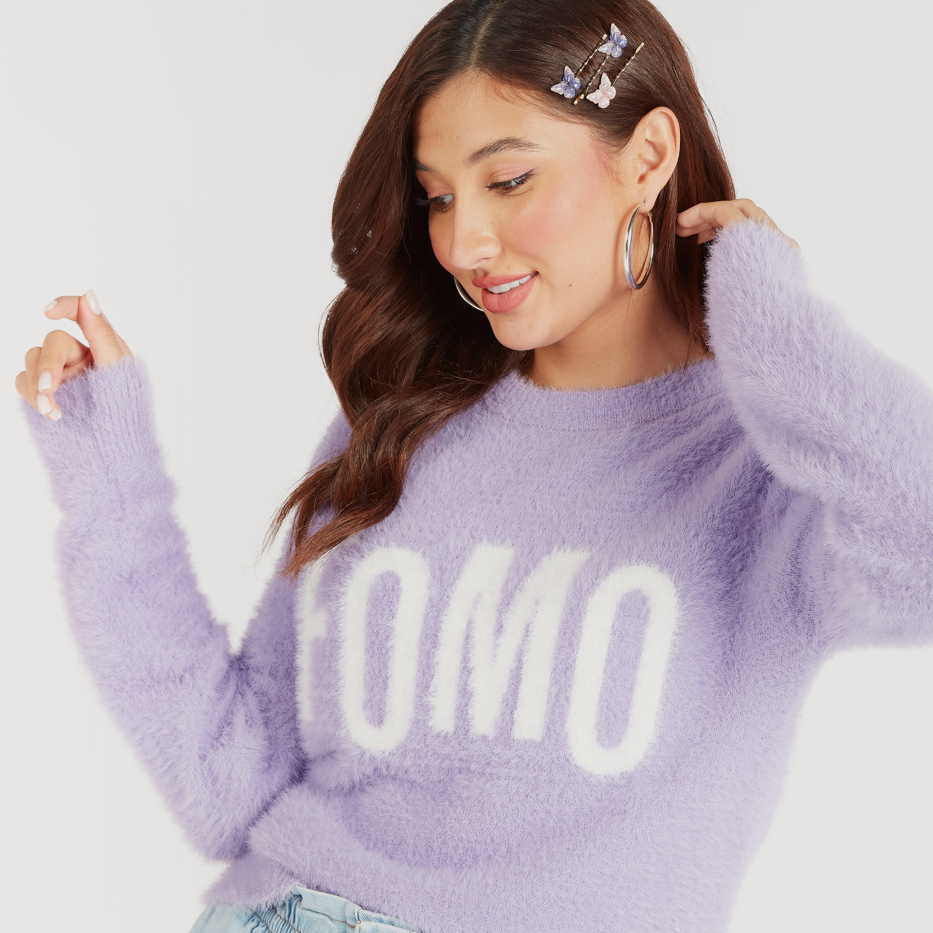 كنزة بياقة ضيقة وأكمام طويلة وملمس فرو بارز-women-clothing-cardigansandjumpers-jumpers-image-5