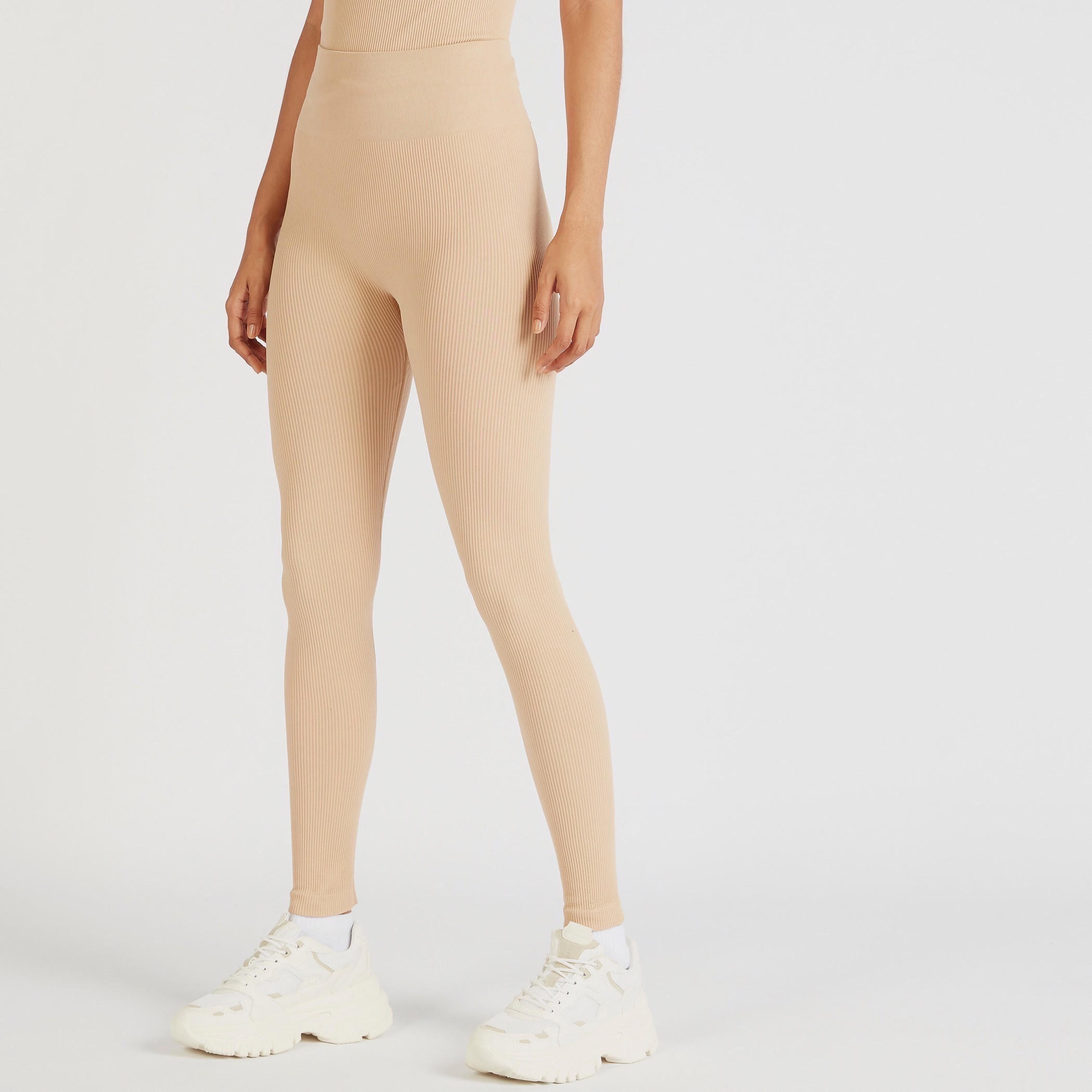 بنطلون ضيق بارز الملمس بخصر مطاطي مرتفع-women-clothing-bottoms-leggings-image-1