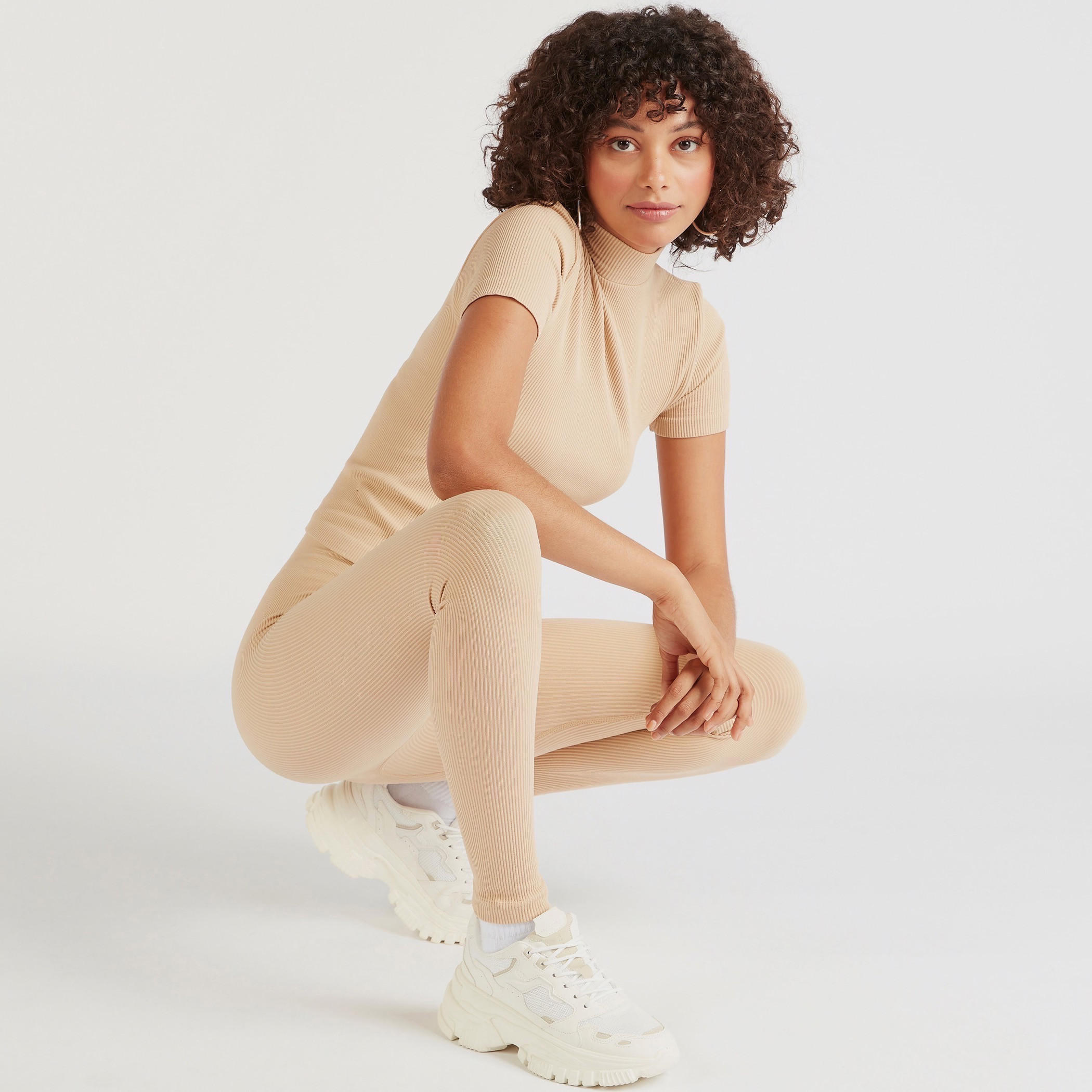 بنطلون ضيق بارز الملمس بخصر مطاطي مرتفع-women-clothing-bottoms-leggings-image-2