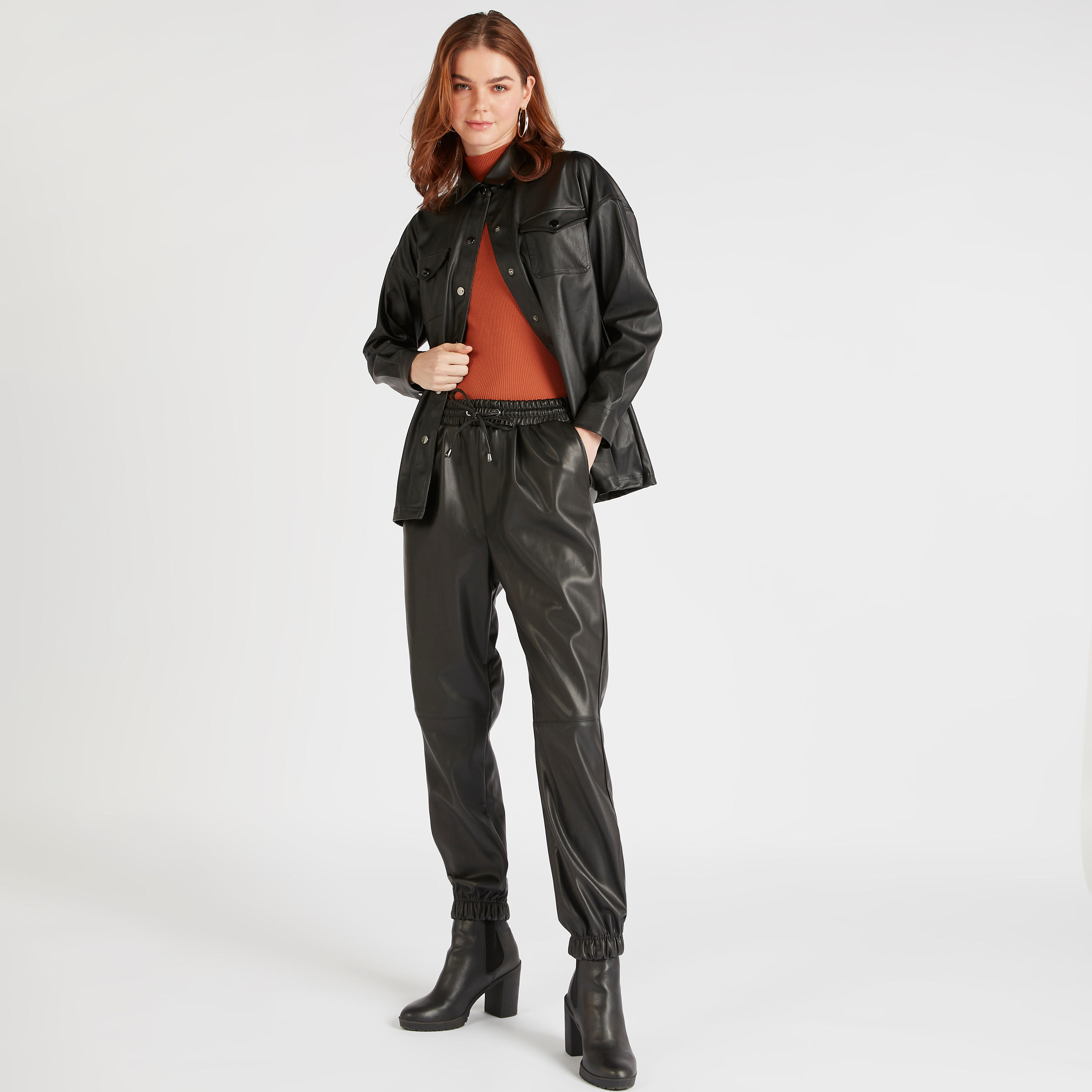 Solid Cuffed Leather Pants with Pockets and Drawstring Closure-women-clothing-bottoms-trousers-image-6