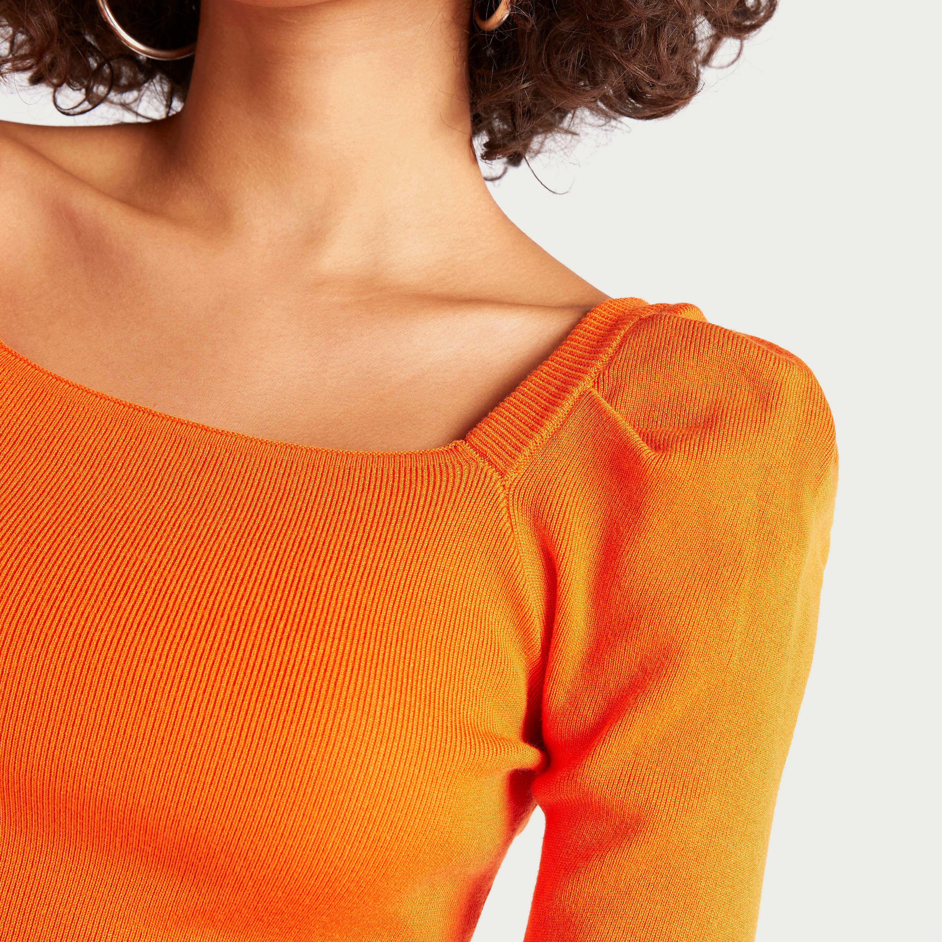 Solid Mini Bodycon Dress with Long Puff Sleeves and Square Neck-women-clothing-dresses-image-5
