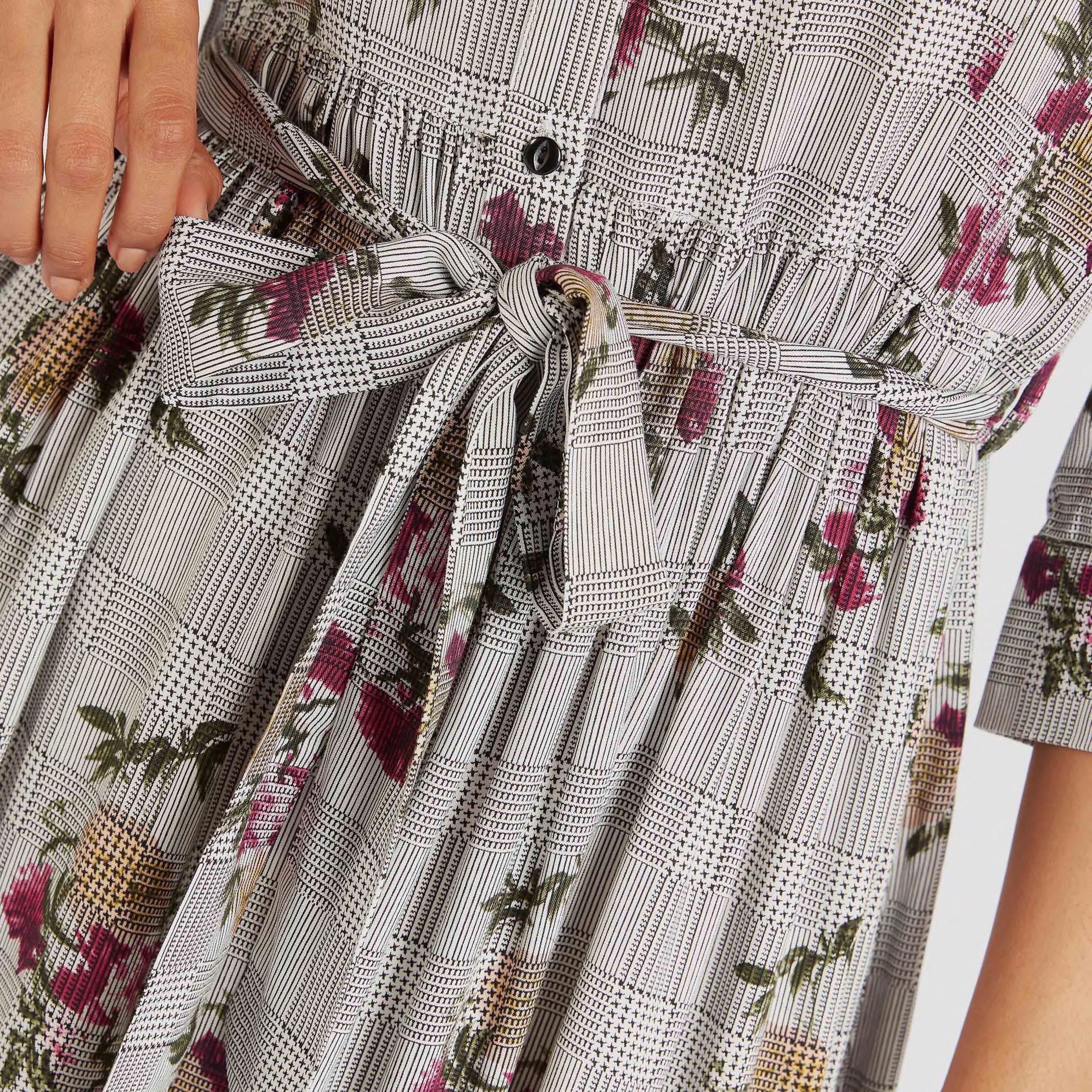 فستان إيه لاين ميدي بياقة عادية وطبعات أزهار وحزام رباط-women-clothing-dresses-image-3