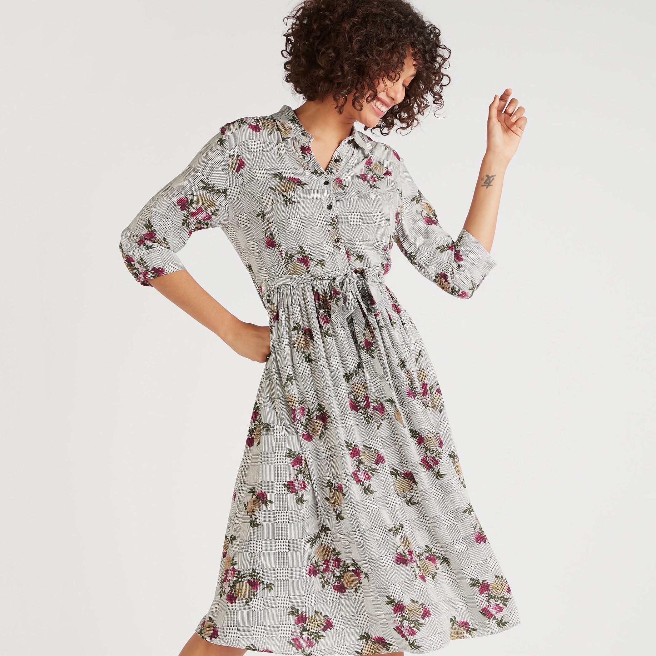 فستان إيه لاين ميدي بياقة عادية وطبعات أزهار وحزام رباط-women-clothing-dresses-image-6