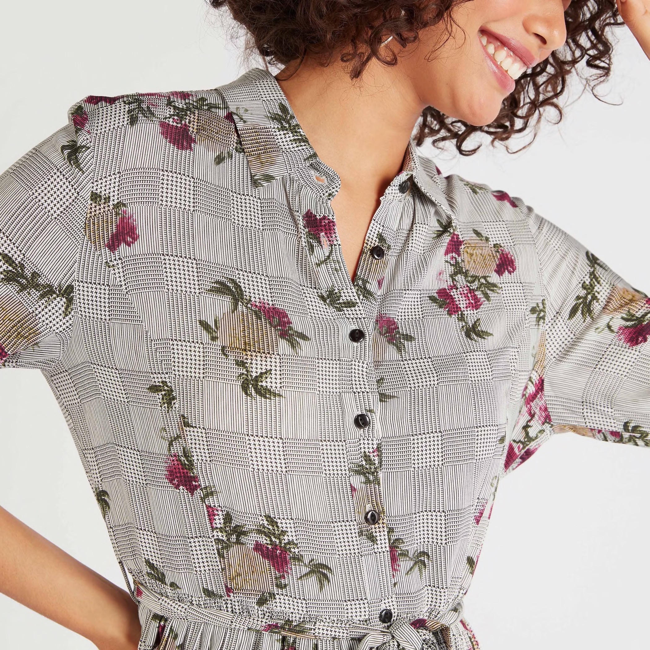 فستان إيه لاين ميدي بياقة عادية وطبعات أزهار وحزام رباط-women-clothing-dresses-image-7