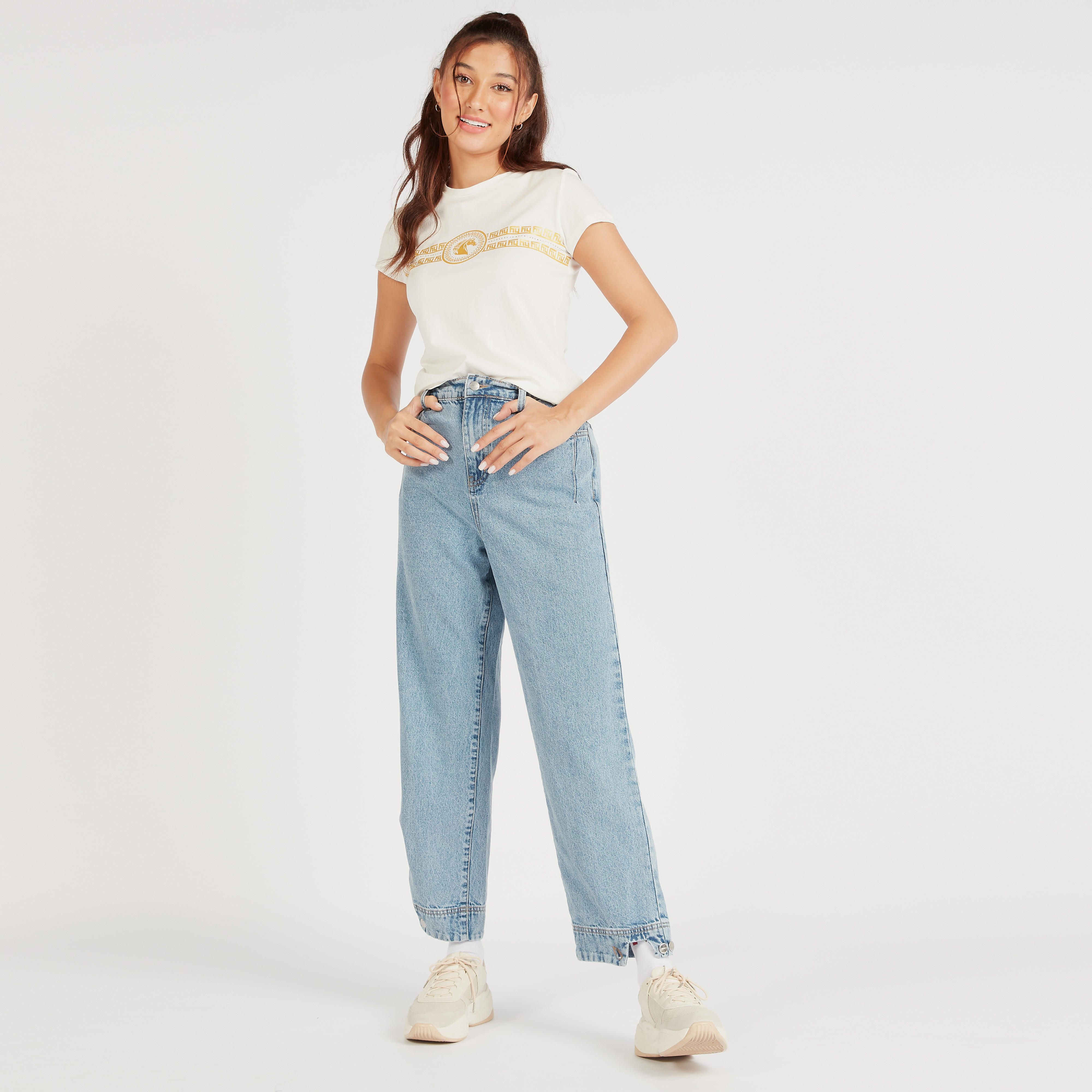 Printed Crew Neck T-shirt with Cap Sleeves-women-clothing-tshirts-image-2