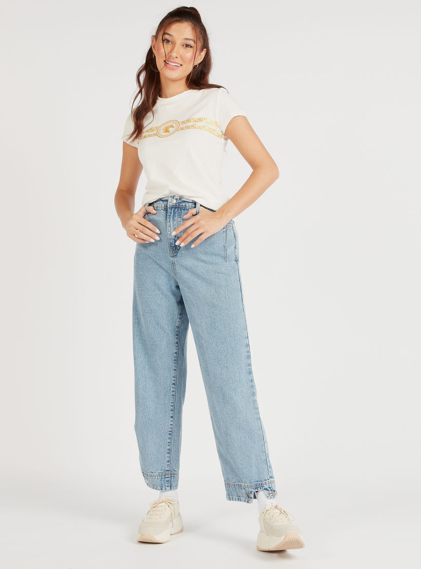 Printed Crew Neck T-shirt with Cap Sleeves-women-clothing-tshirts-image-2