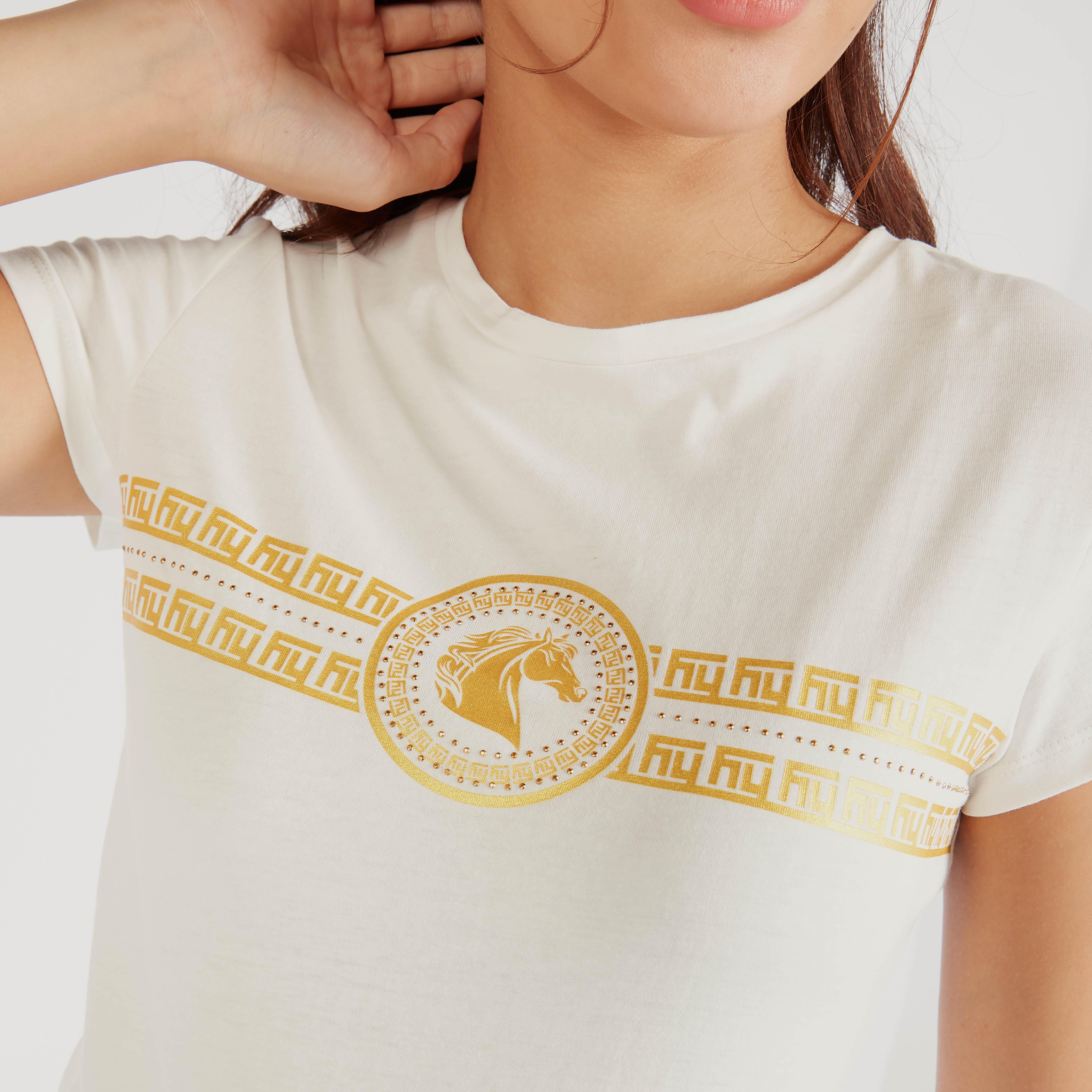 Printed Crew Neck T-shirt with Cap Sleeves-women-clothing-tshirts-image-3