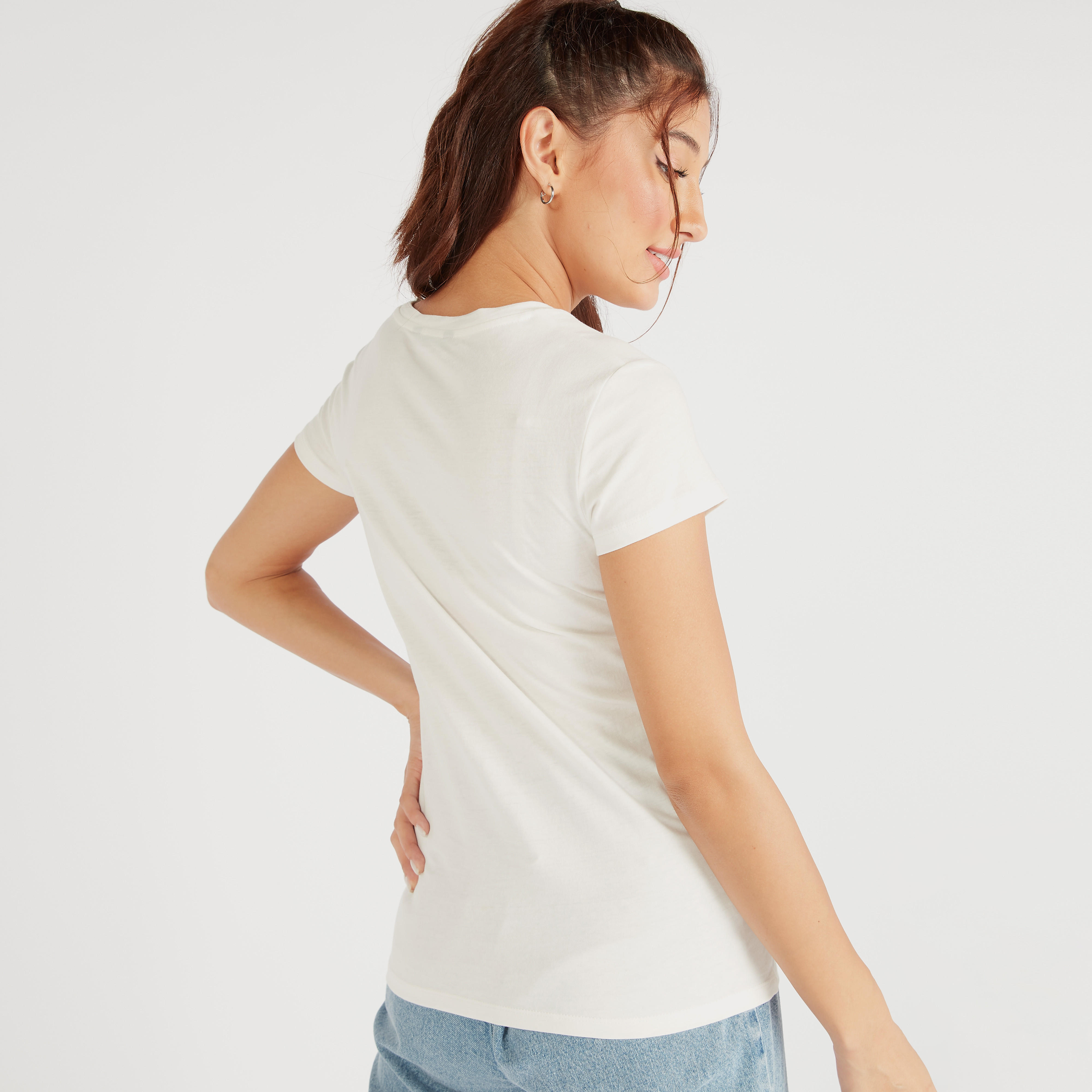 Printed Crew Neck T-shirt with Cap Sleeves-women-clothing-tshirts-image-5