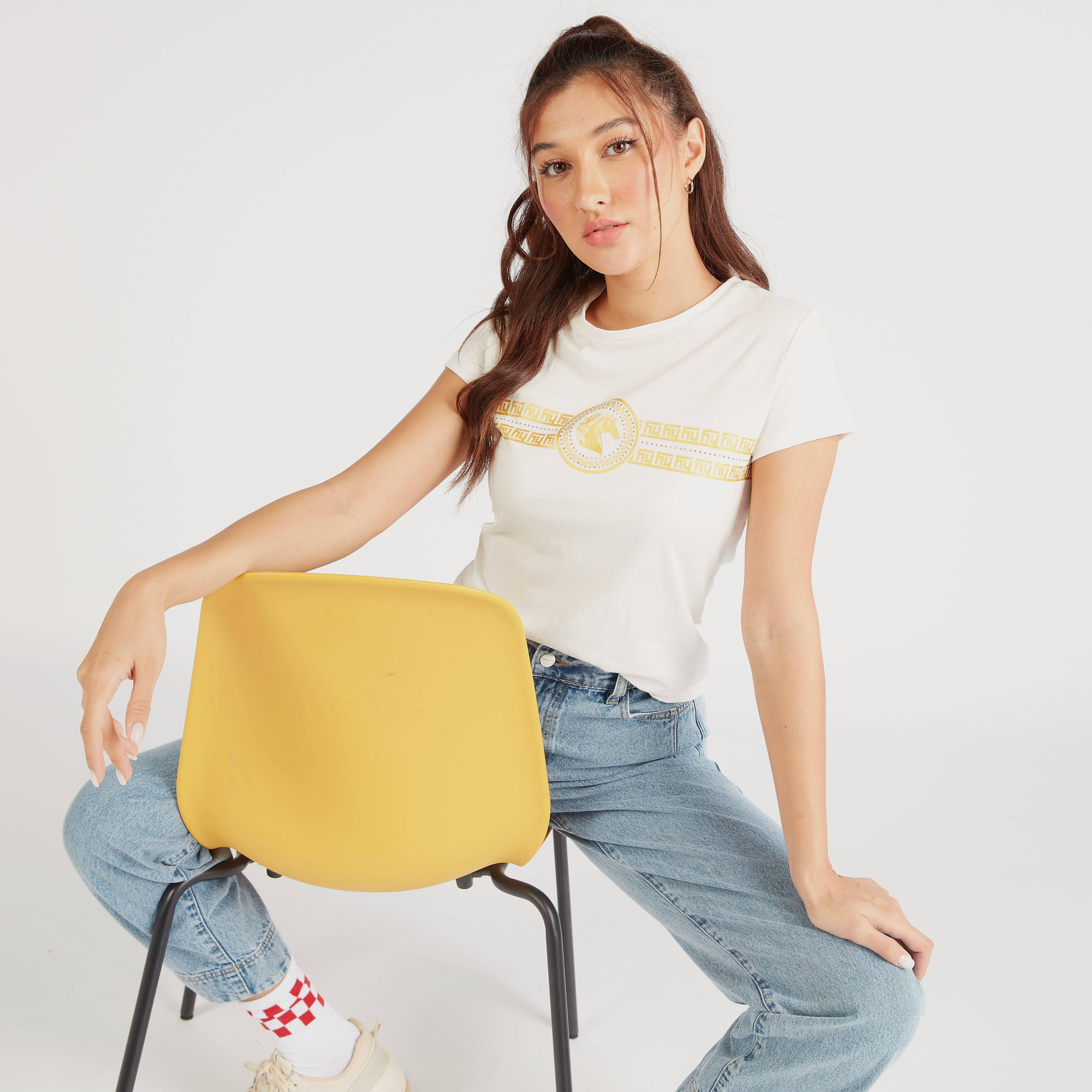 Printed Crew Neck T-shirt with Cap Sleeves-women-clothing-tshirts-image-6