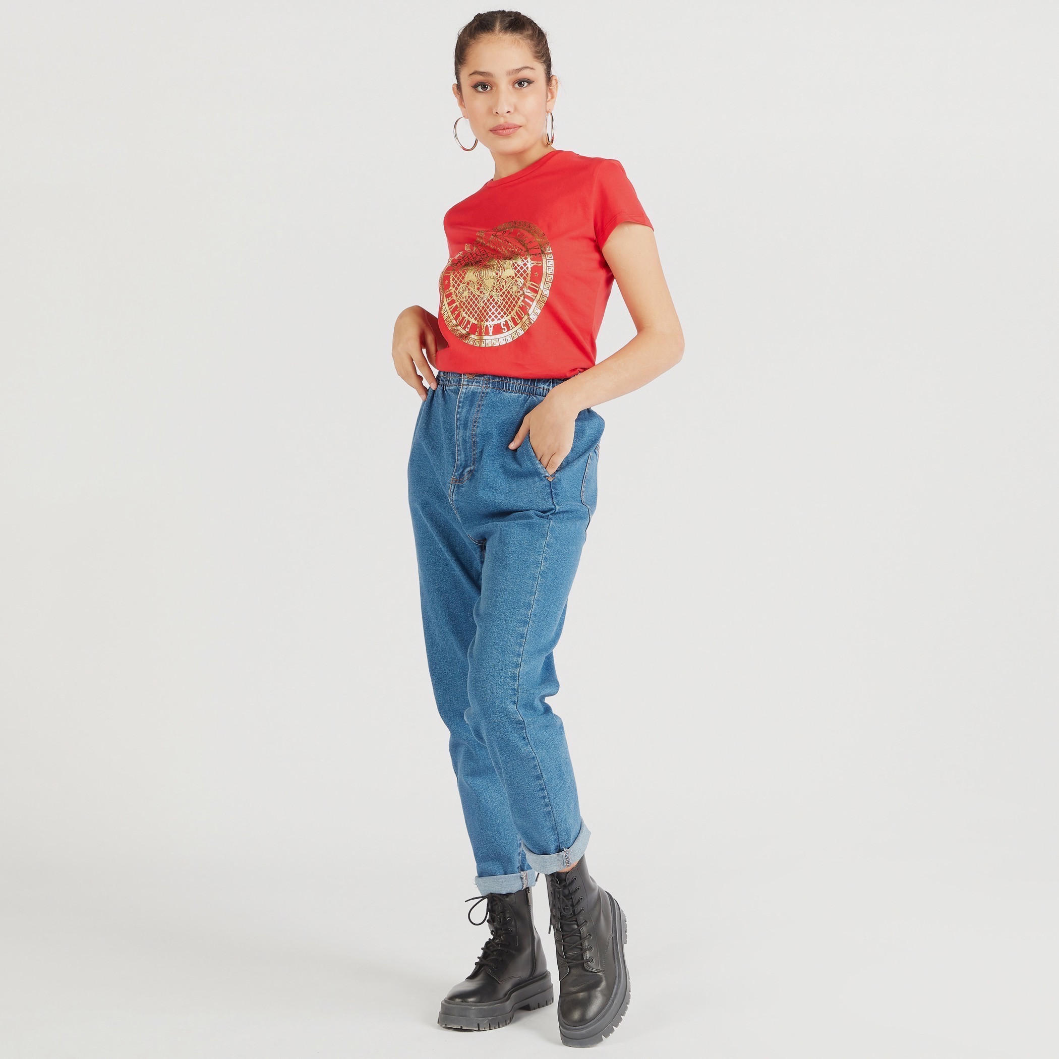Printed Crew Neck T-shirt with Cap Sleeves-women-clothing-tshirts-image-2