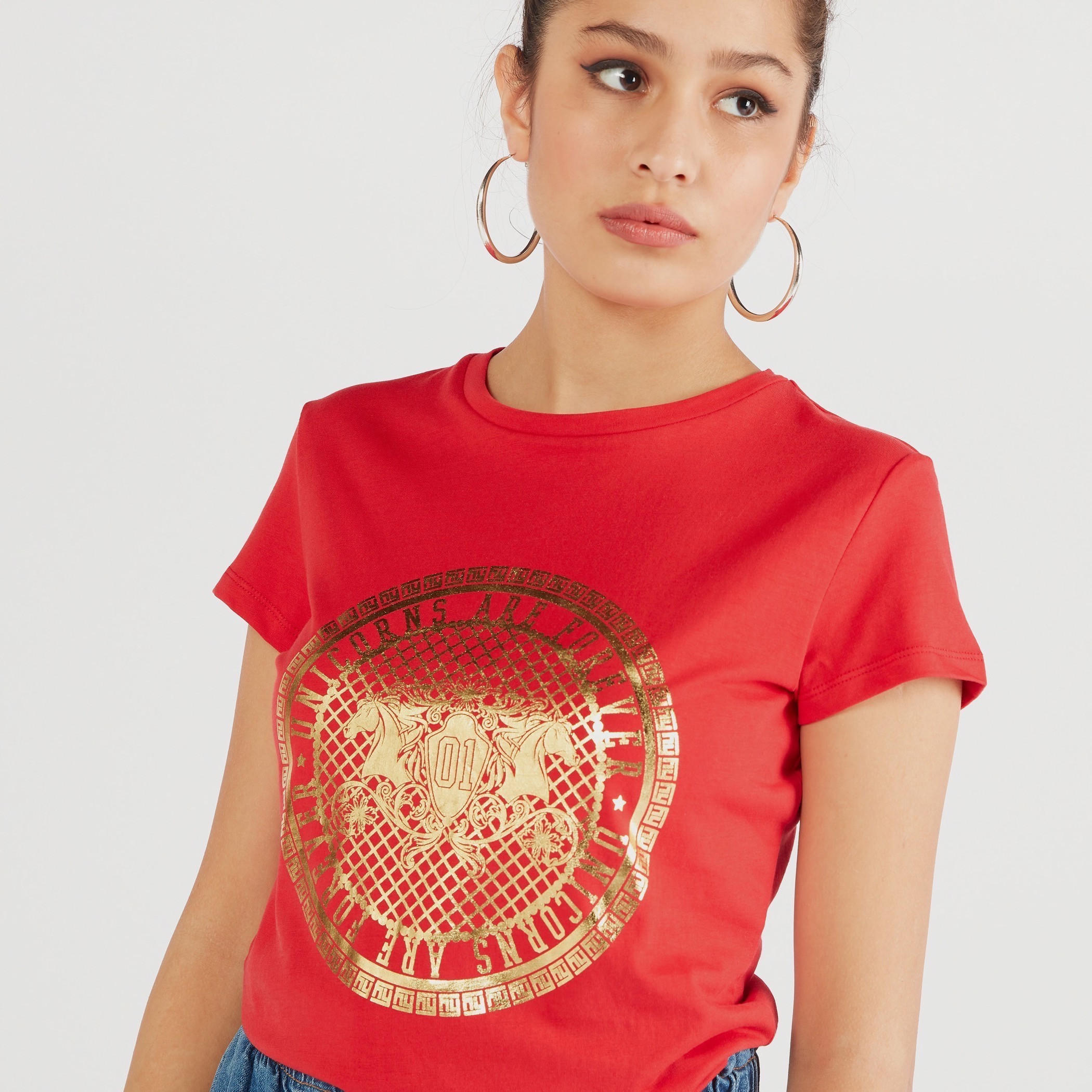 Printed Crew Neck T-shirt with Cap Sleeves-women-clothing-tshirts-image-3
