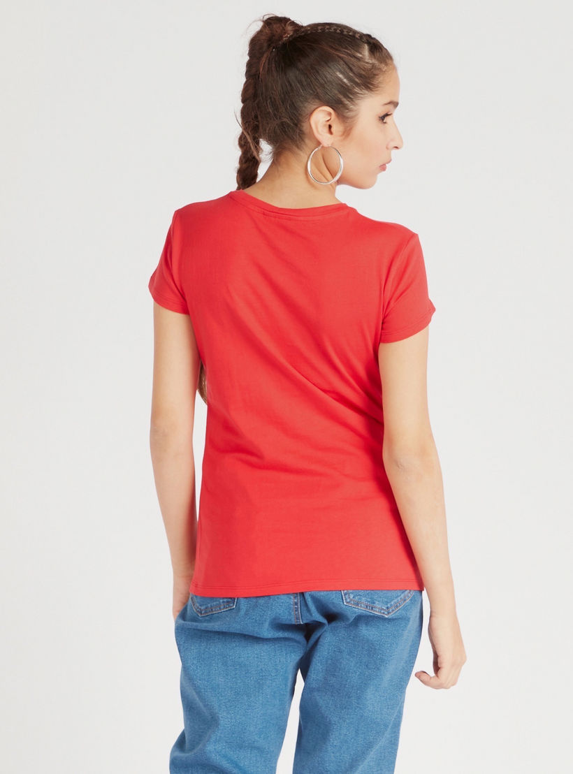 Printed Crew Neck T-shirt with Cap Sleeves-women-clothing-tshirts-image-4