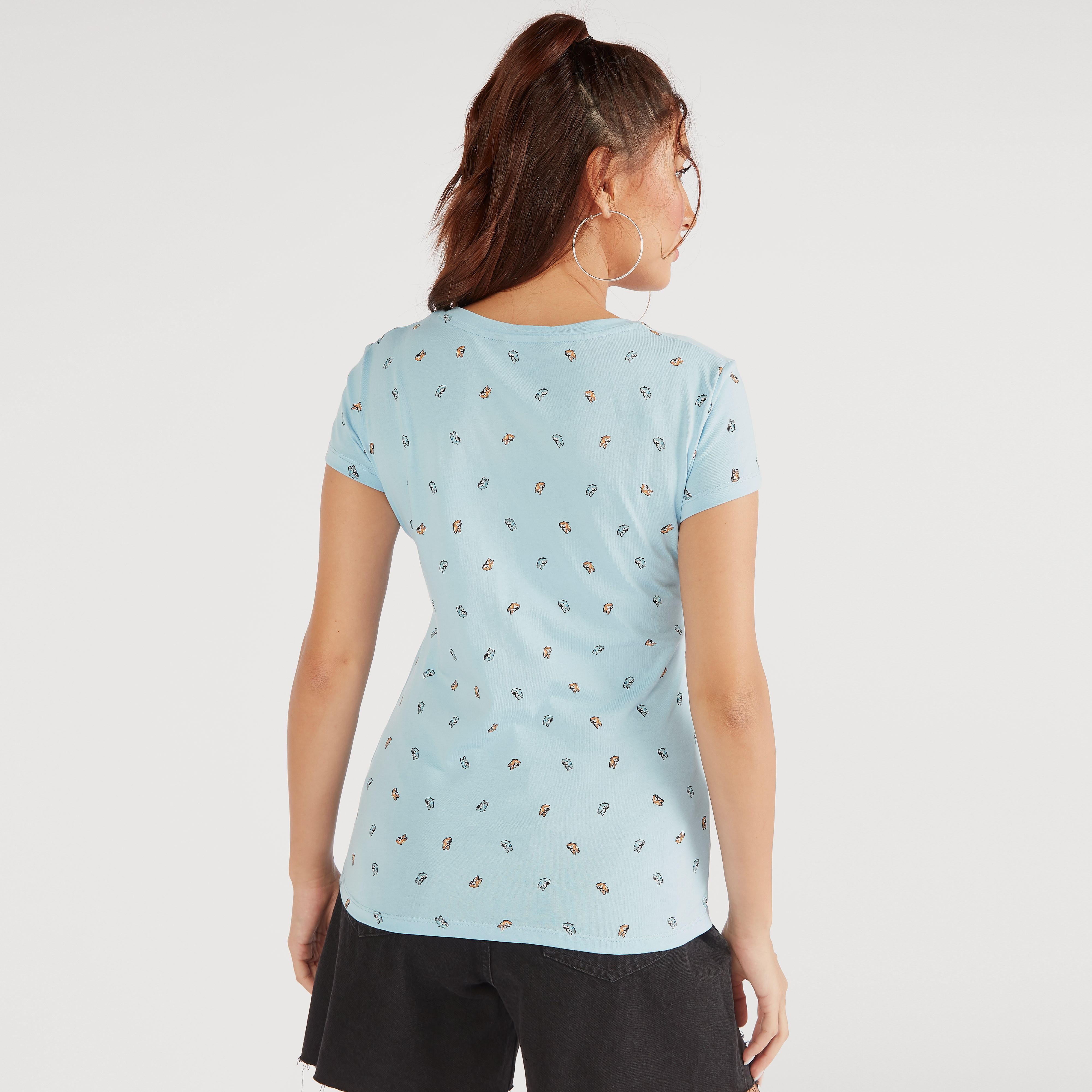 تيشيرت بياقة ضيقة وأكمام كاب وطبعات-women-clothing-tshirts-image-2