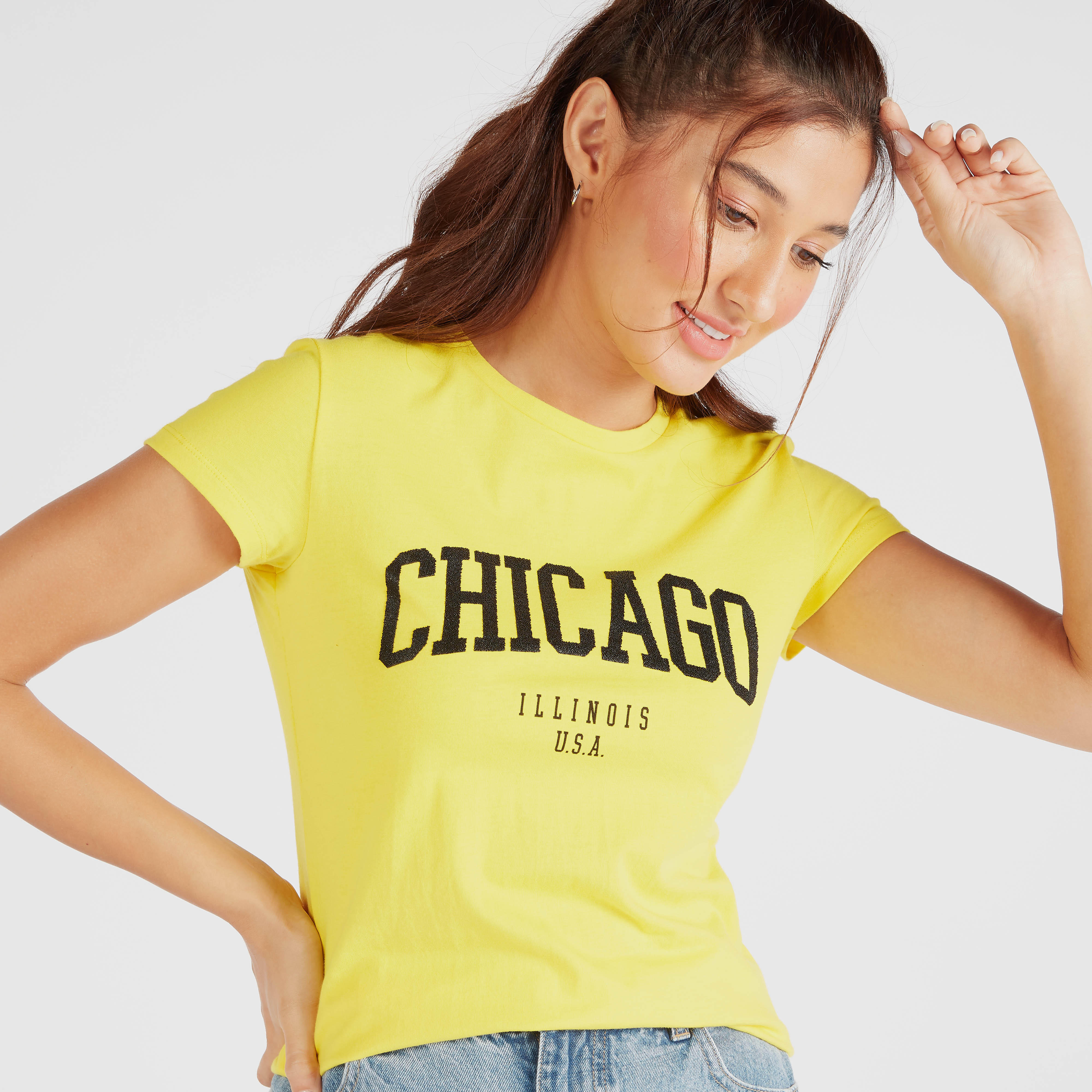 تيشيرت بياقة ضيّقة وأكمام كاب وطبعات -women-clothing-tshirts-image-6