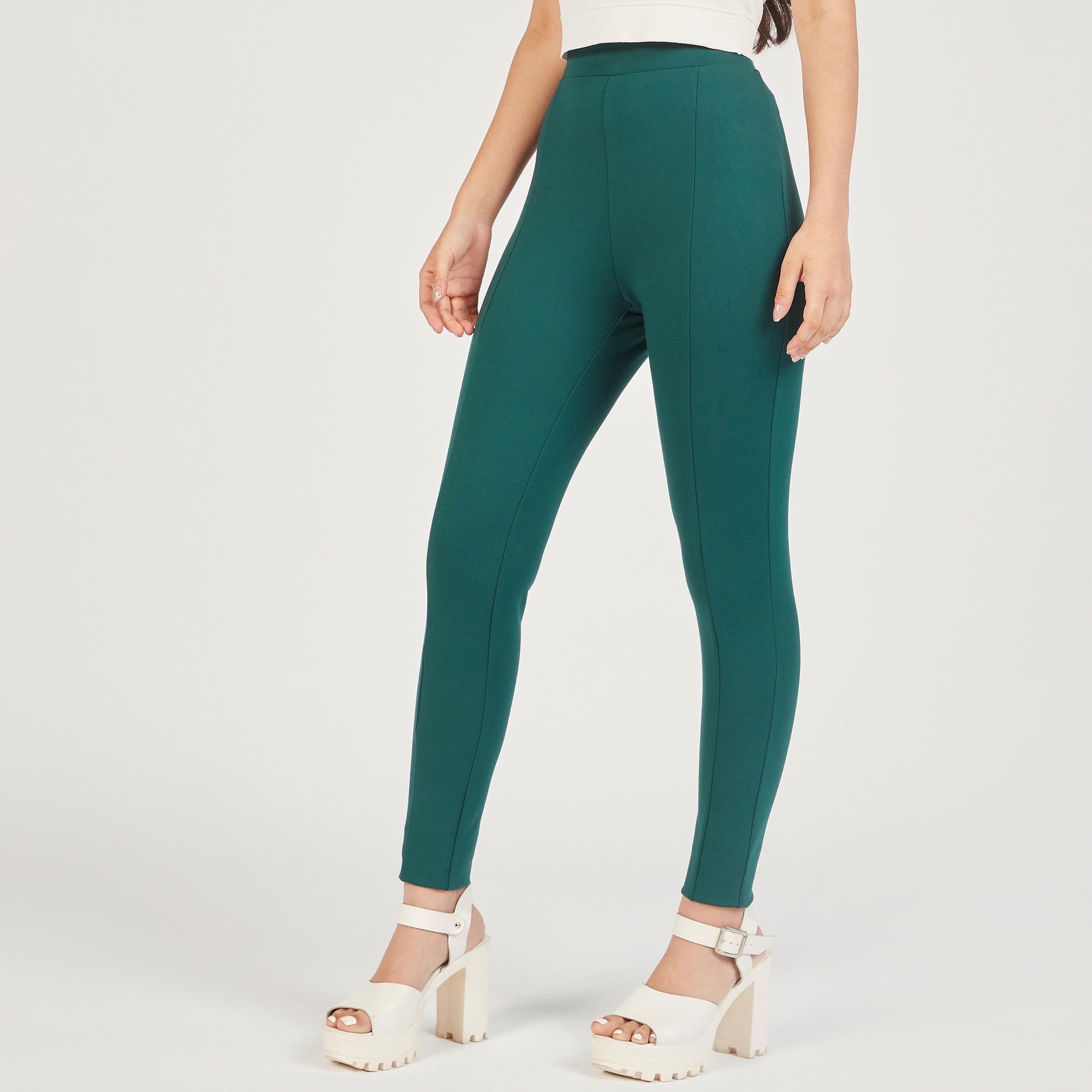 بنطلون ليقنز سادة بخصر مطاطي متوسط الارتفاع-women-clothing-bottoms-leggings-image-5