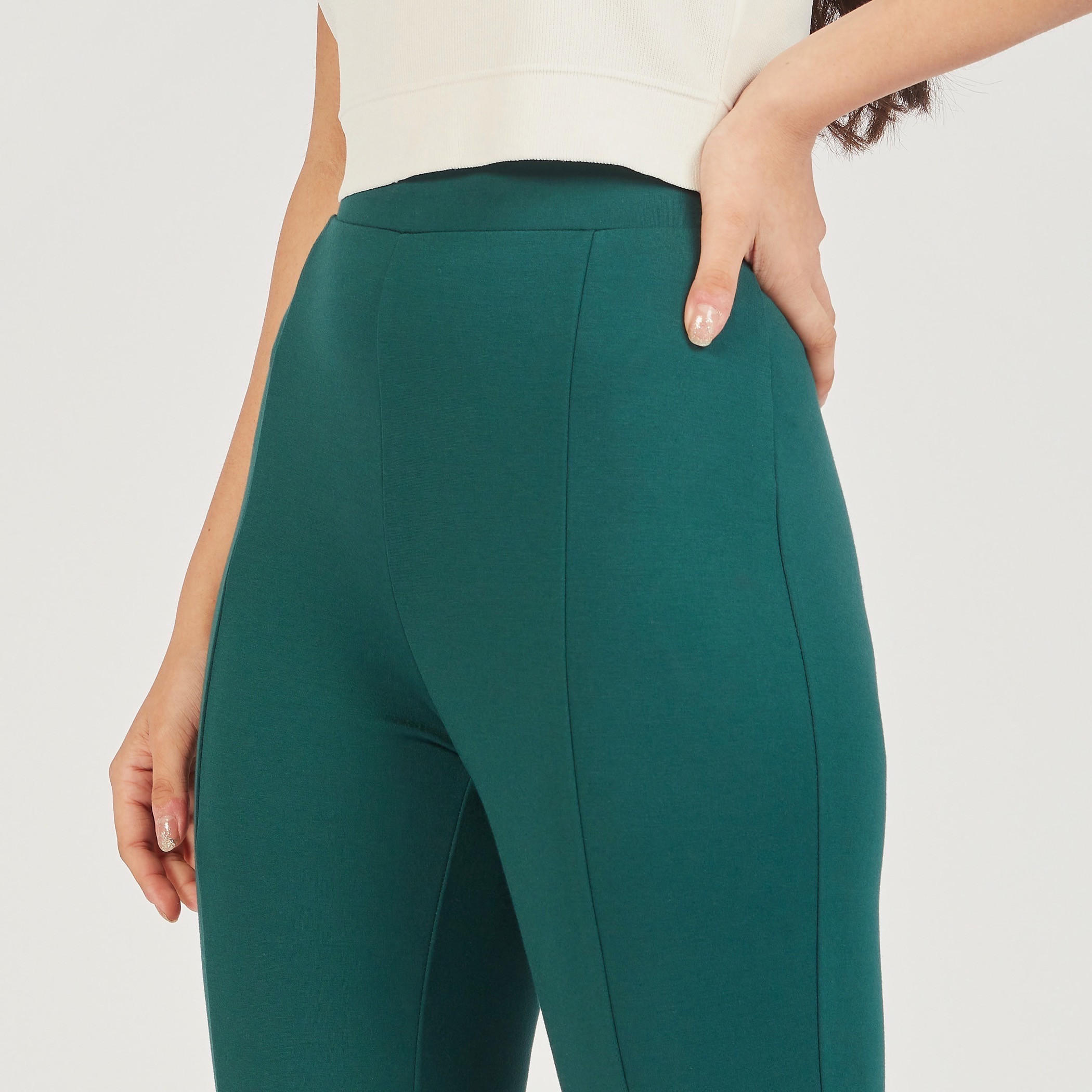 بنطلون ليقنز سادة بخصر مطاطي متوسط الارتفاع-women-clothing-bottoms-leggings-image-7