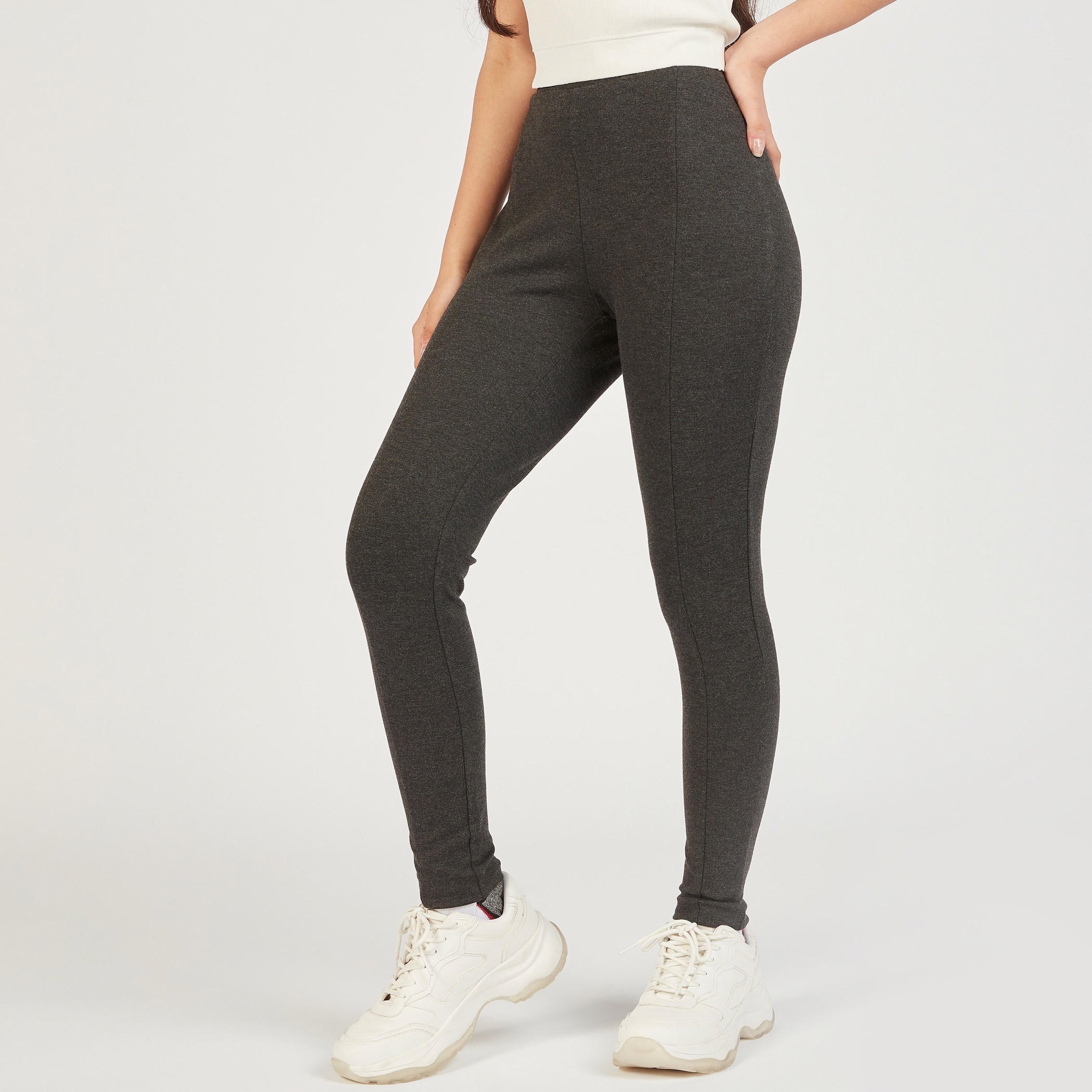 بنطلون ليقنز سادة بخصر مطاطي متوسط الارتفاع-women-clothing-bottoms-leggings-image-18