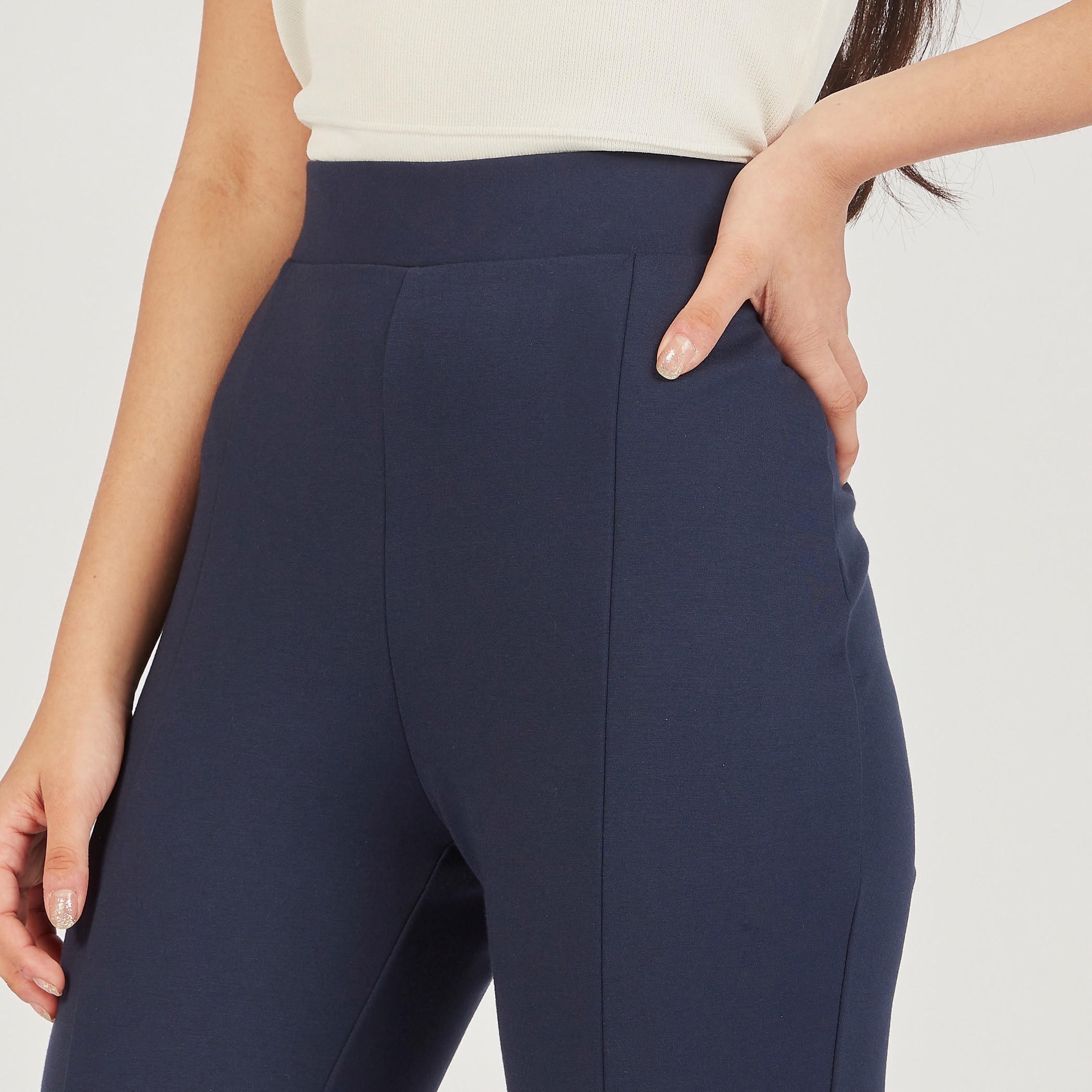 بنطلون ليقنز سادة بخصر مطاطي متوسط الارتفاع-women-clothing-bottoms-leggings-image-11
