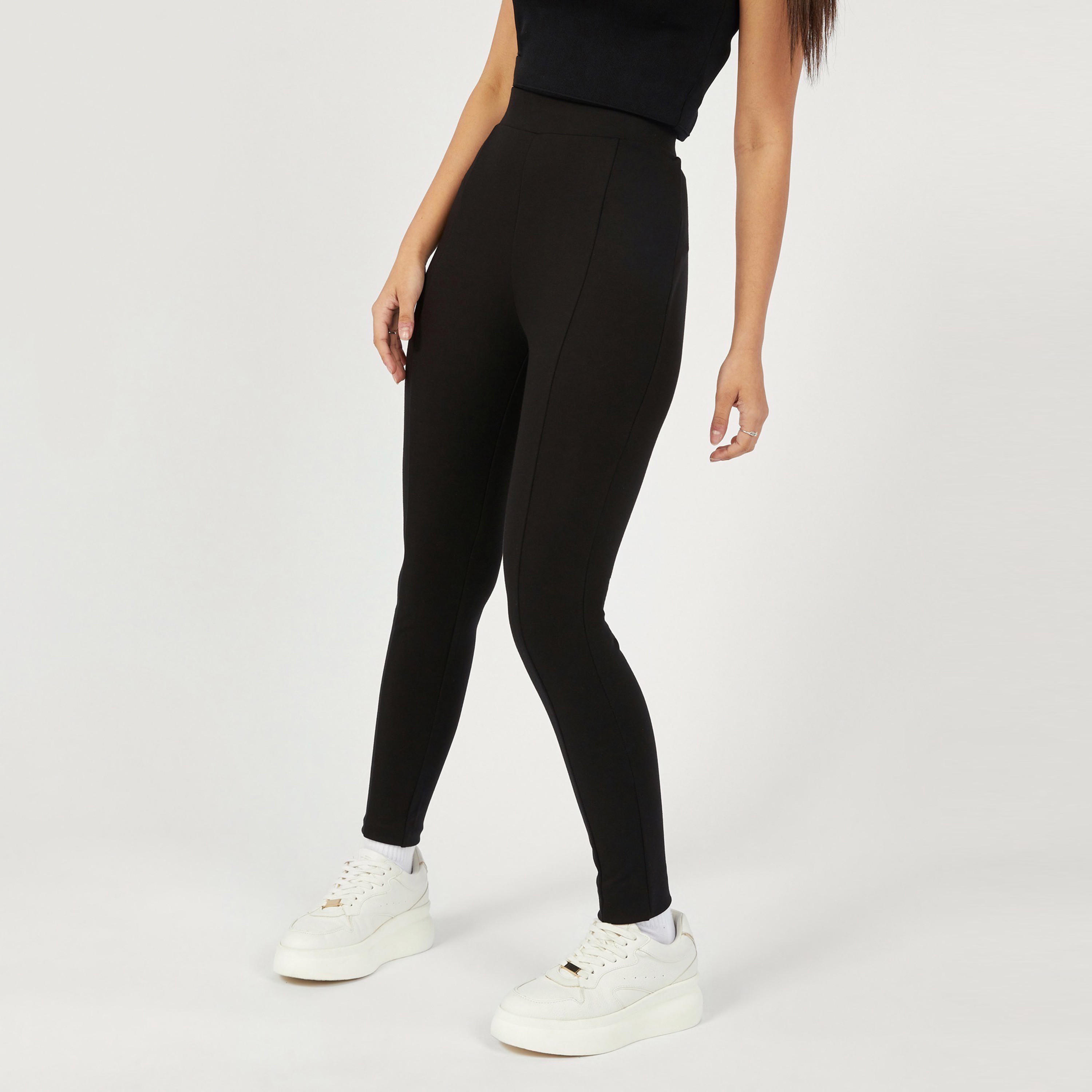 بنطلون ليقنز سادة بخصر مطاطي متوسط الارتفاع-women-clothing-bottoms-leggings-image-22