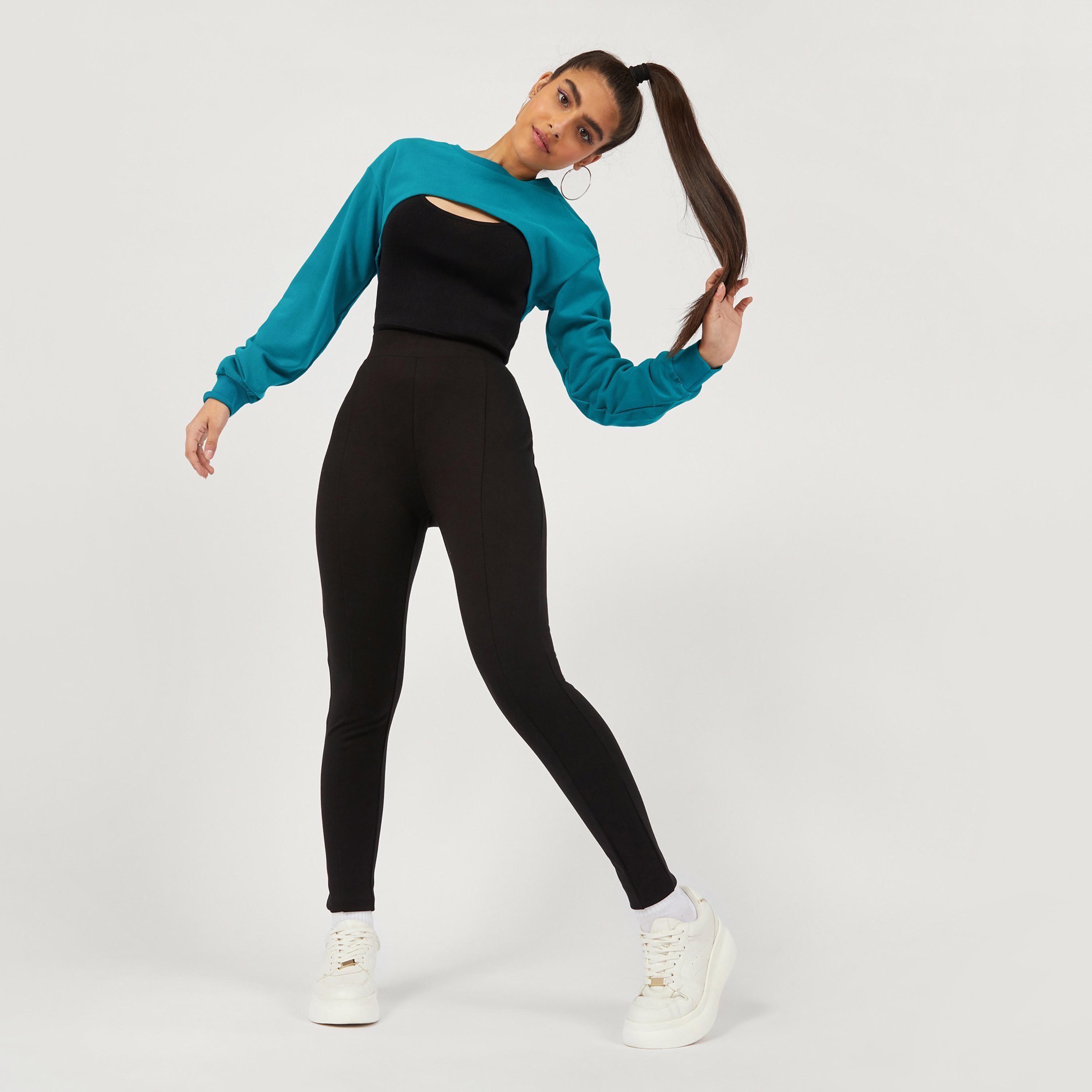 بنطلون ليقنز سادة بخصر مطاطي متوسط الارتفاع-women-clothing-bottoms-leggings-image-23
