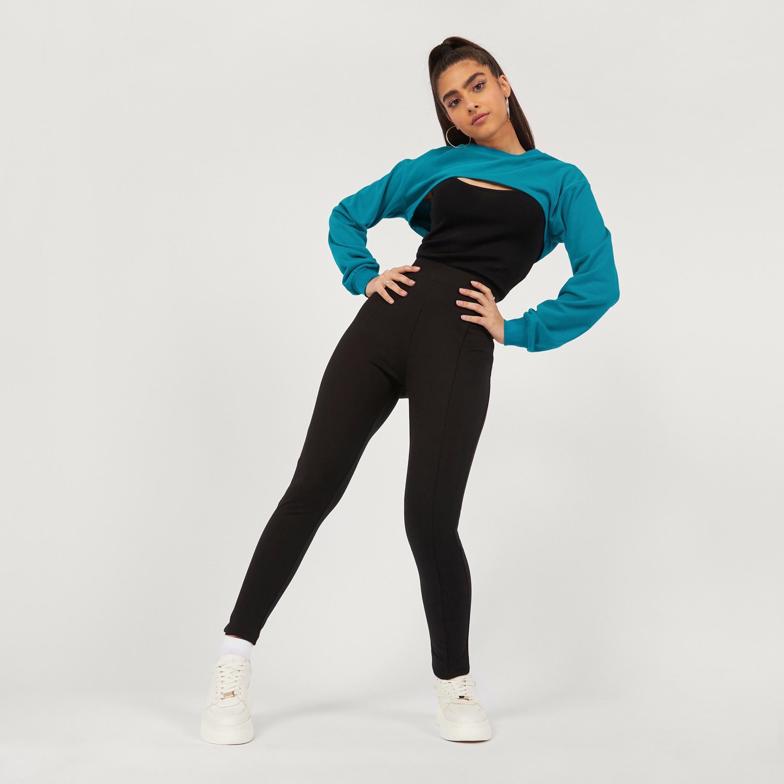 بنطلون ليقنز سادة بخصر مطاطي متوسط الارتفاع-women-clothing-bottoms-leggings-image-25