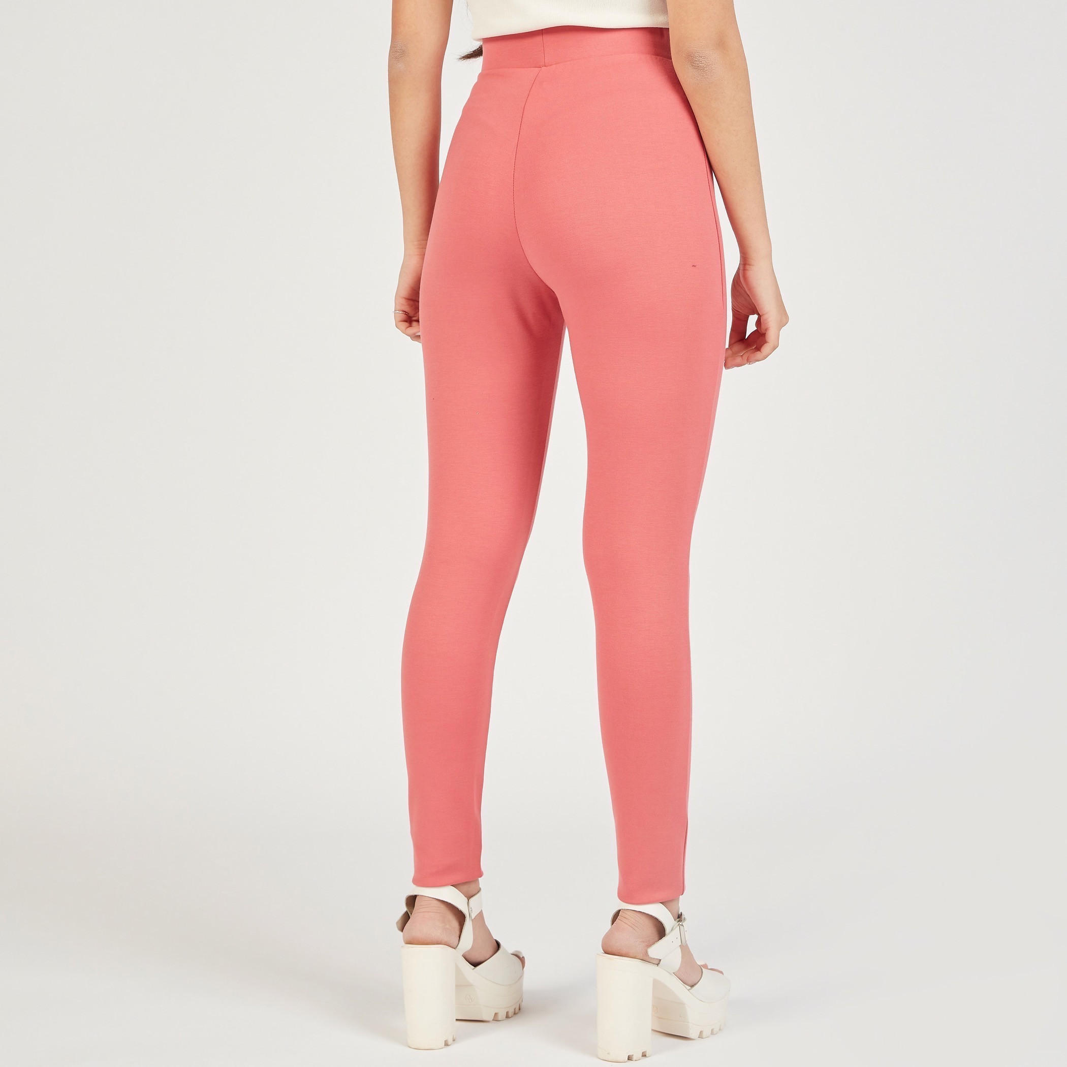 بنطلون ليقنز سادة بخصر مطاطي متوسط الارتفاع-women-clothing-bottoms-leggings-image-4