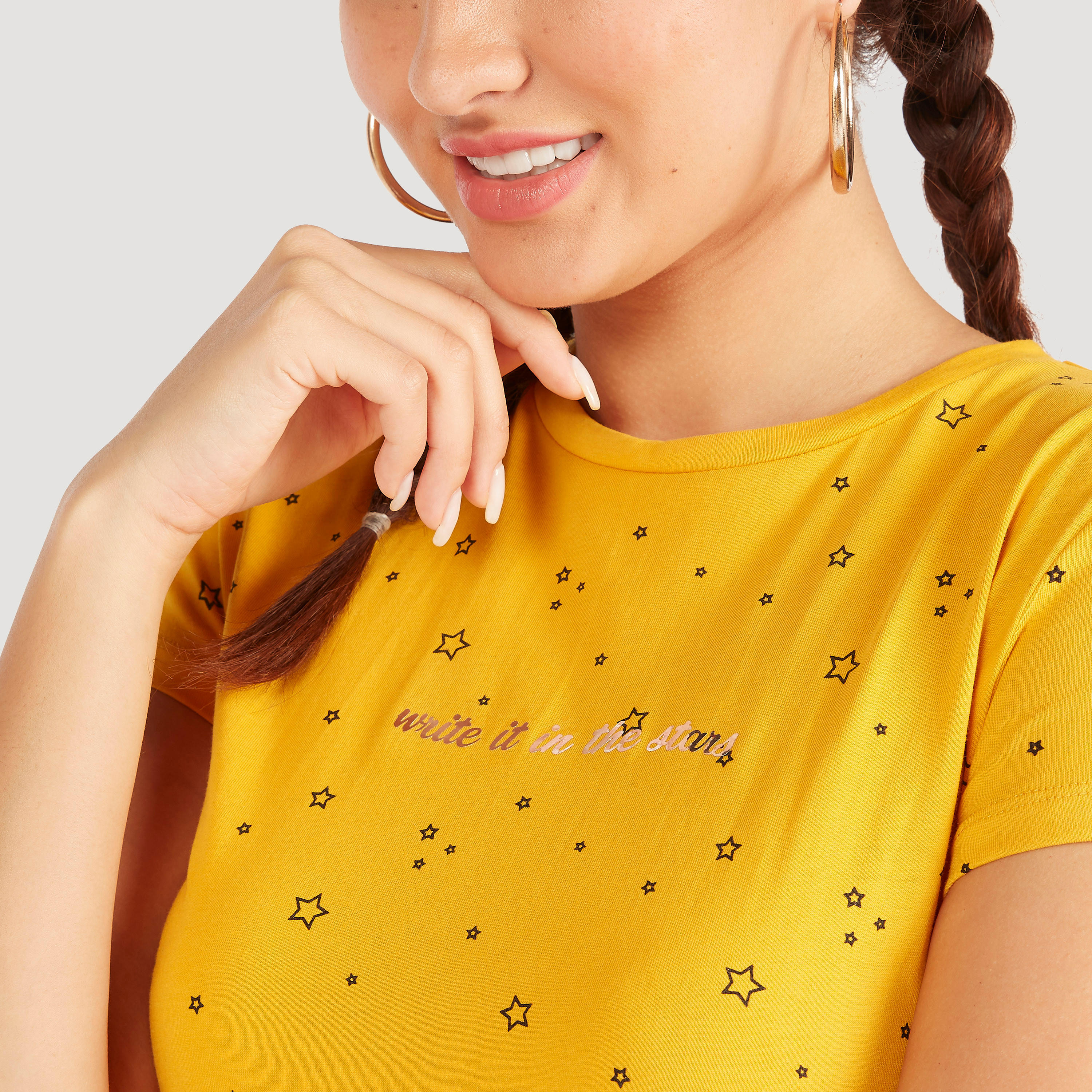 Printed Crew Neck T-shirt with Cap Sleeves-women-clothing-tshirts-image-3