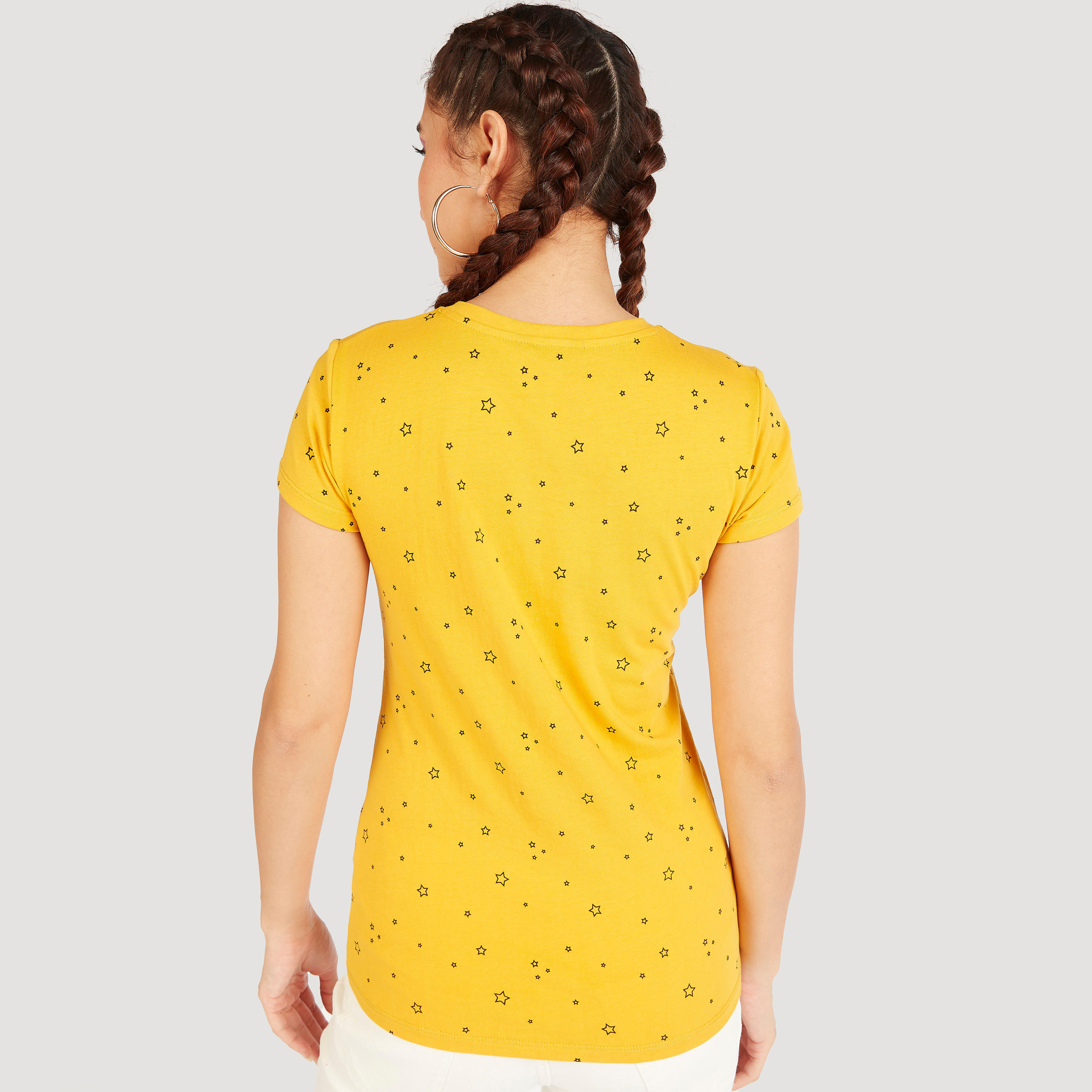 Printed Crew Neck T-shirt with Cap Sleeves-women-clothing-tshirts-image-4