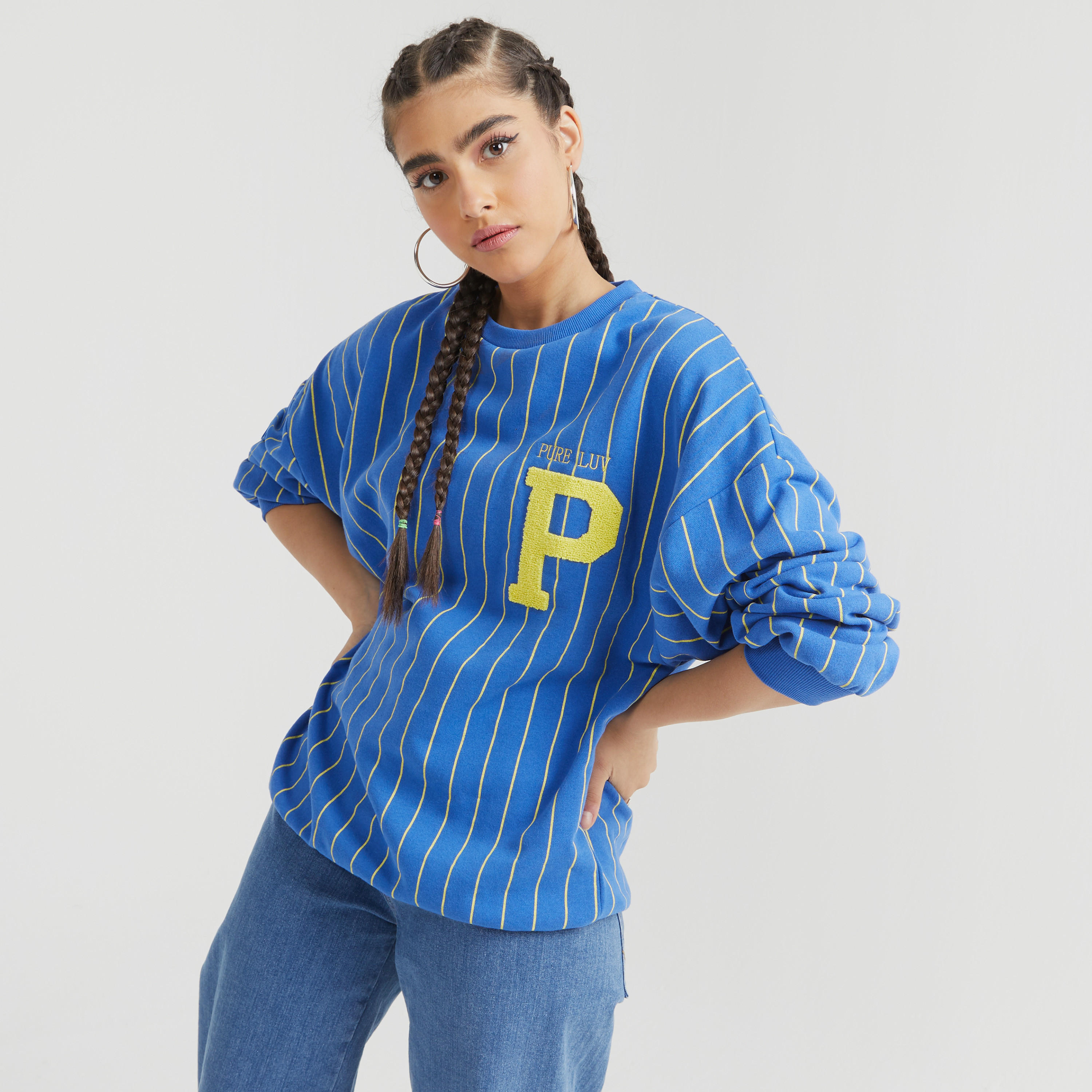 Striped Crew Neck Sweatshirt with Long Sleeves-women-clothing-hoodiesandsweatshirts-sweatshirts-image-2